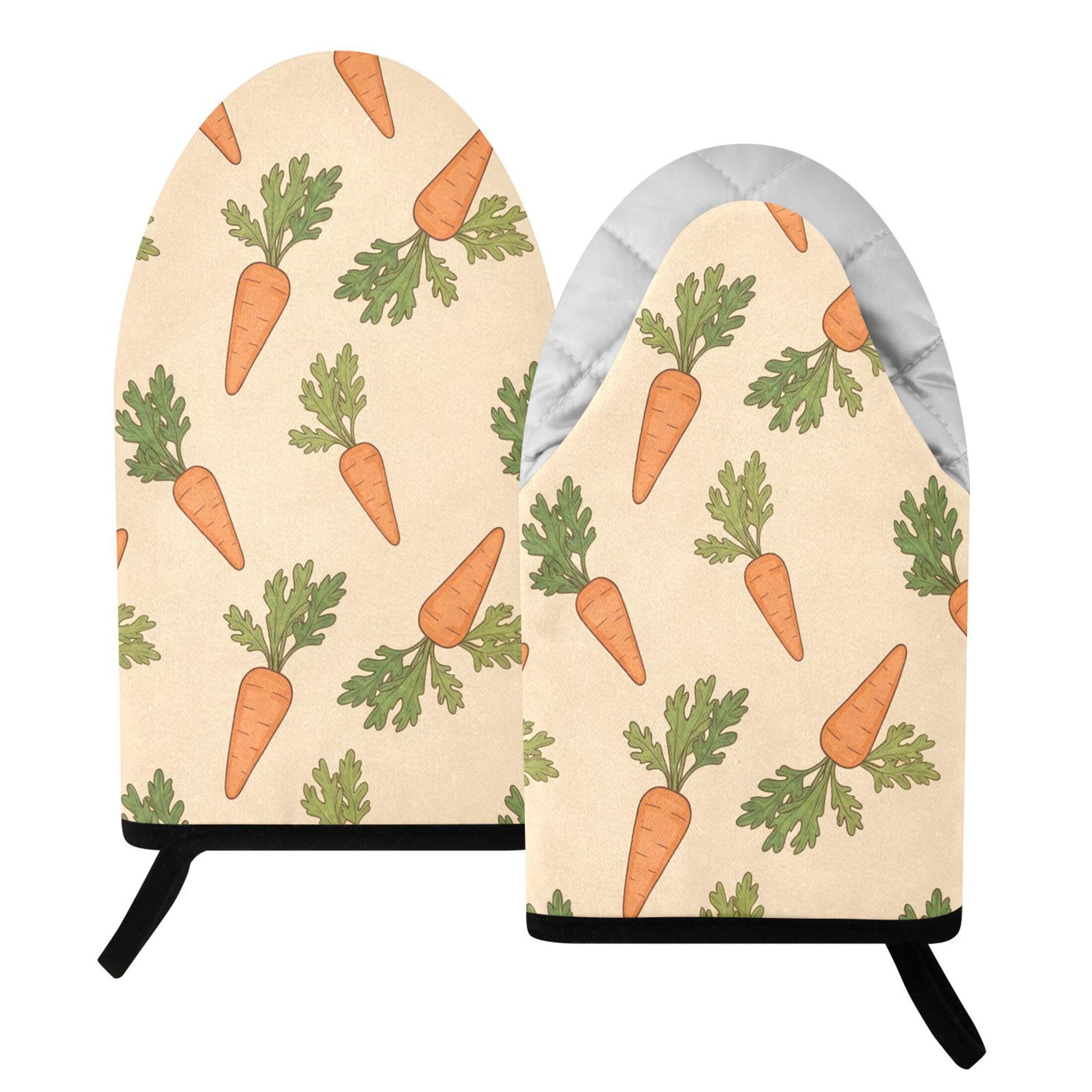 Kutsu Carrots Oven Mitts for Kitchen, Heat Resistant Cotton Oven Gloves for BBQ Baking Cooking, Breathable Kitchen Essentials, 2 pcs