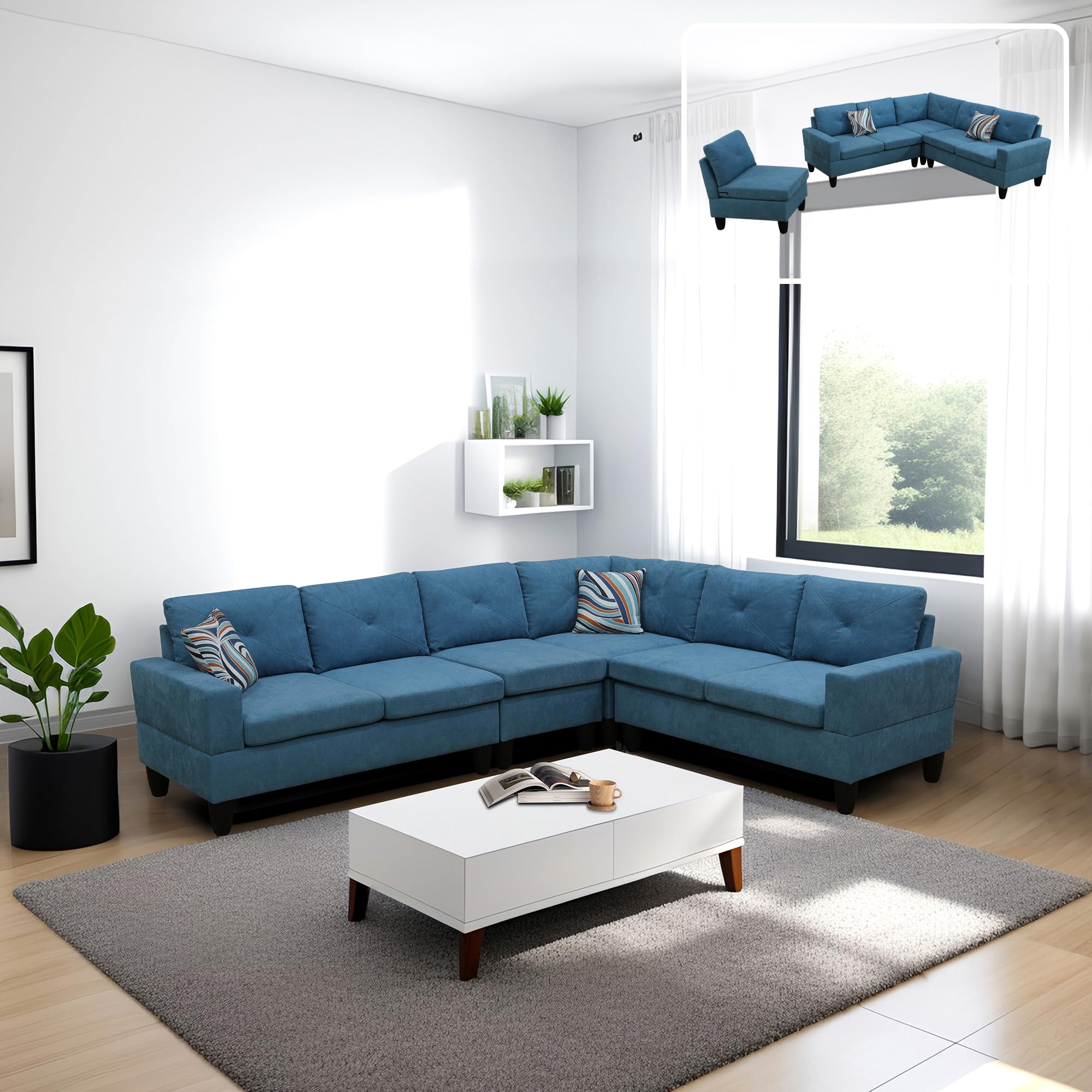 NicBex 4 Piece Modern Velvet Living Room Set with Sofa and Loveseat Modular Sectional Set Living Room Furniture Sofa Couch,Blue