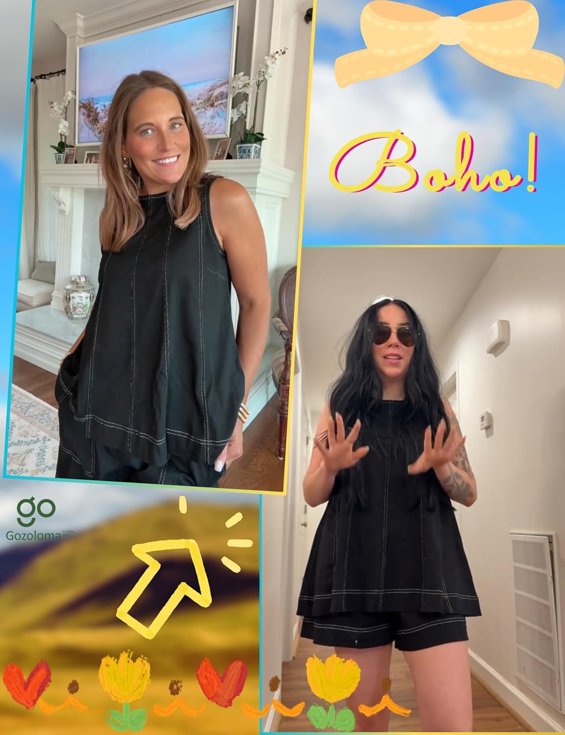 Gozoloma Womens 2 Piece Outfits Sleeveless Matching Sets A Line Tank Tops Contrast Stitching High Waist Shorts with Pockets - Image 5