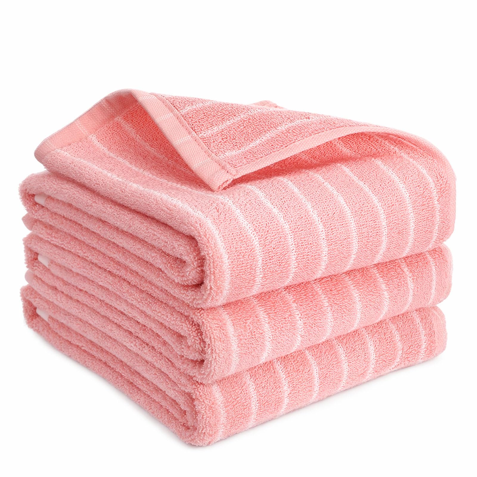 saerryor 3 Pack Hand Towels Cotton Soft Absorbent Striped Bathroom Towels for Kitchen Bathroom Spa Workout Gym 14” x 29” Pink