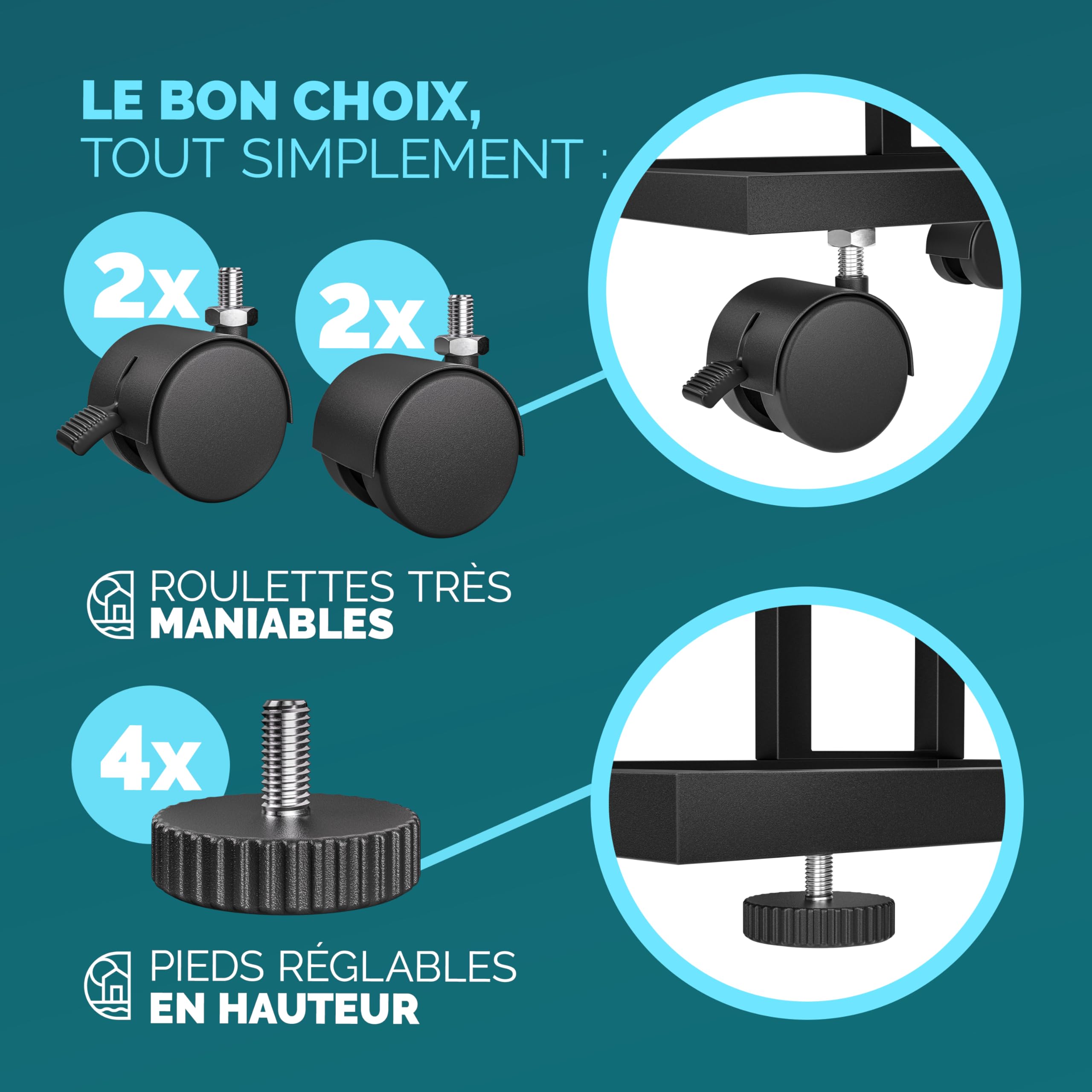 Casaria® Table d'appoint Bout de canapé avec roulettes Cadre en métal Noir Desserte de lit Support Ordinateur Portable pour Salon Bureau Chambre