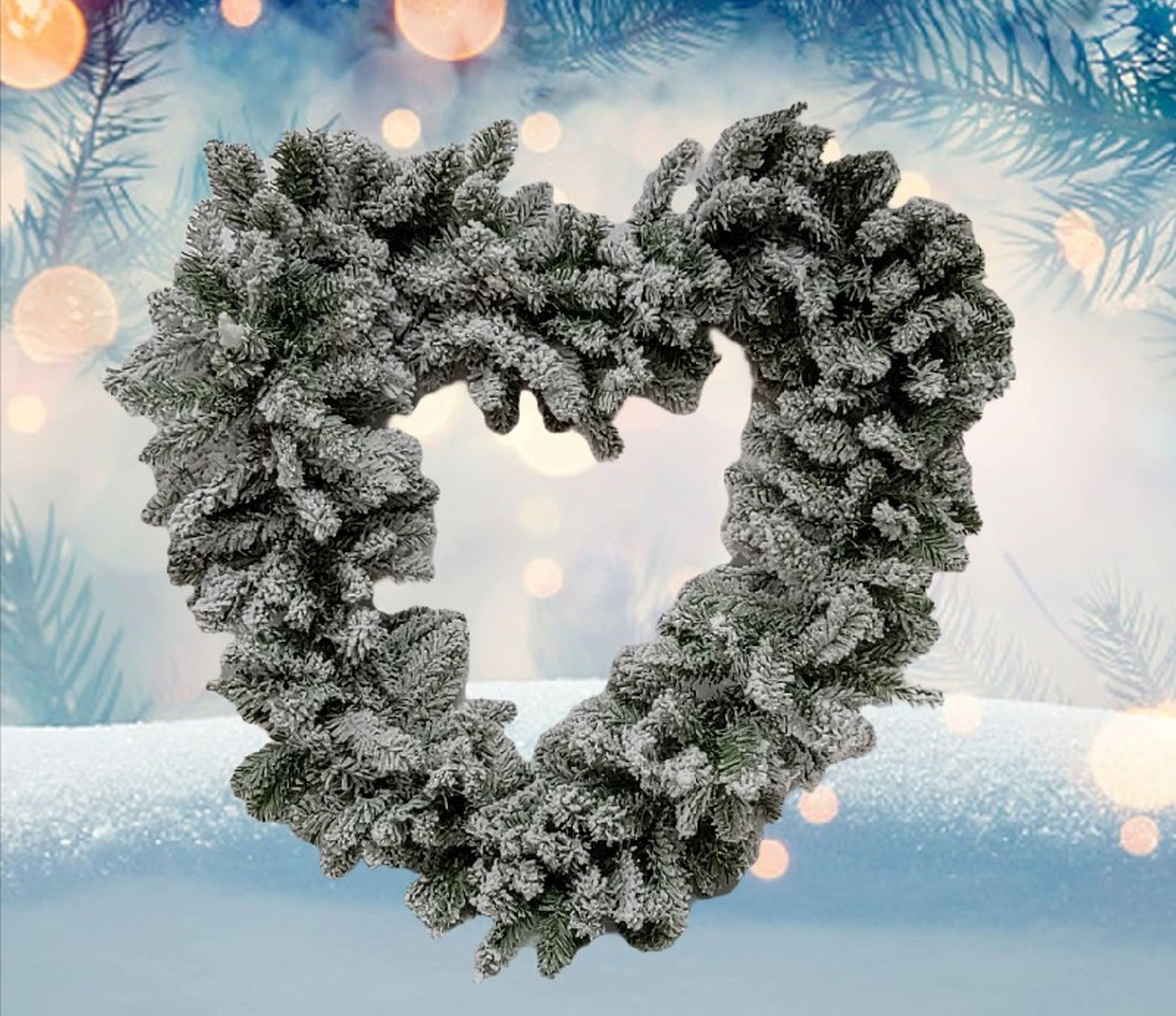 Shop4allsorts Green Snowy Heart Christmas Door Wreath Large Artificial Door Decoration 50Cm 528 Tips
