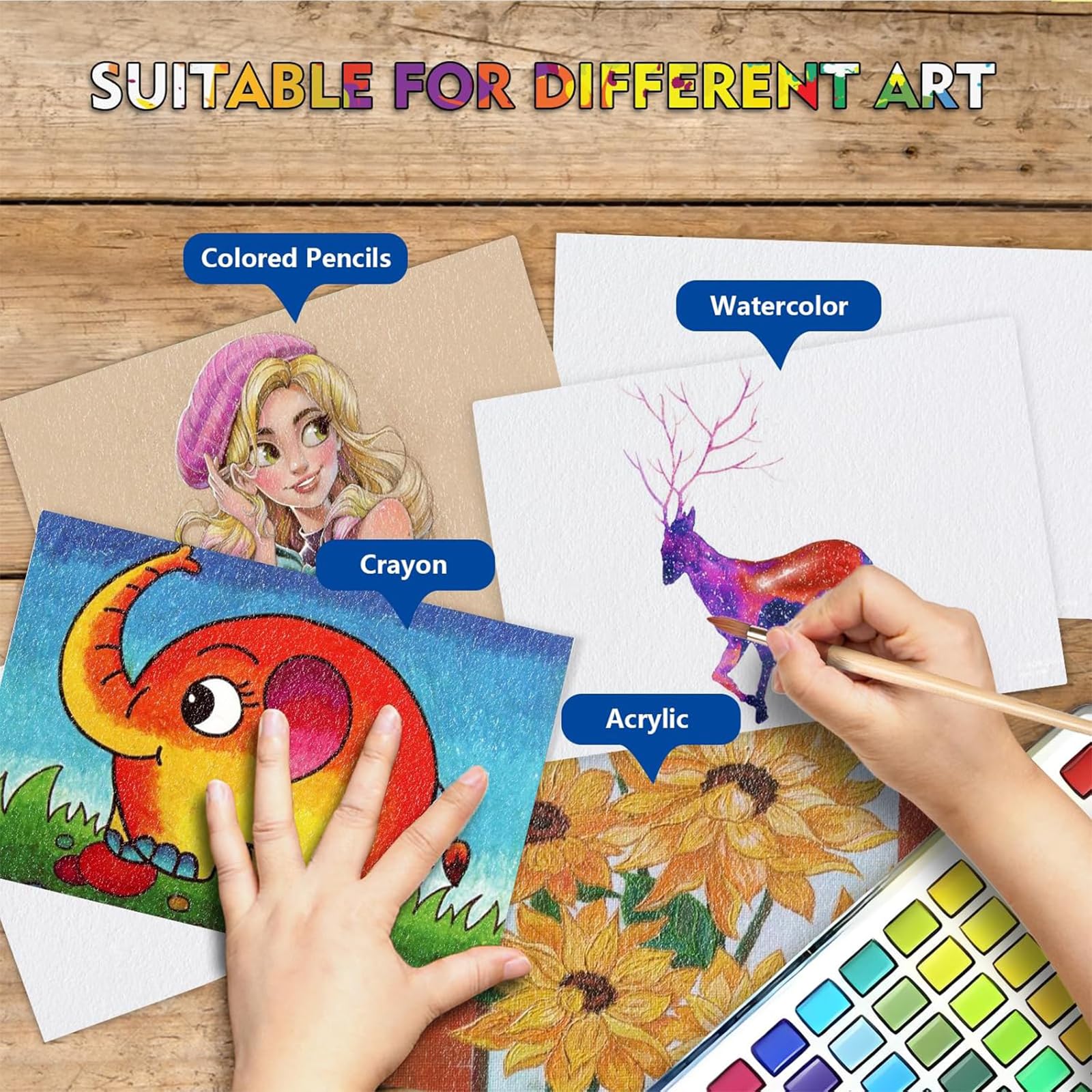 Aquarellpapier, Baumwolle, 63,5 kg/300 g/m², dickes kaltgepresstes Papier, Packung für Kinder, Aquarell-Zeichenpapier für Malerei, Kunstwerke, Zeichenbedarf, 22,9 x 30,5 cm, 128 Blatt