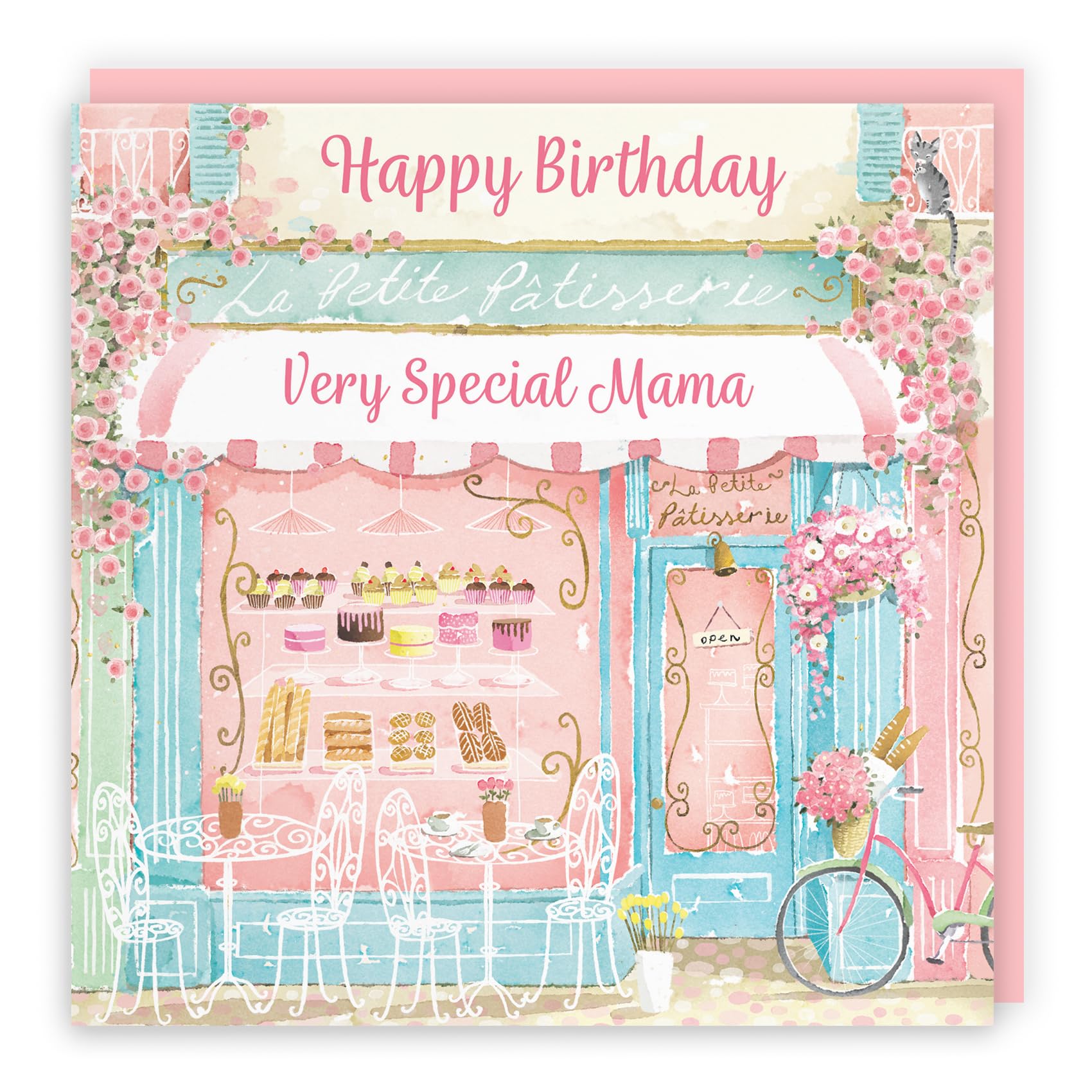 Hunts EnglandLa Petite Patisserie Mama Birthday Card For Her - Charming Pink Bakery, Pretty French Cafe Female Floral Design - Happy Birthday Card For Women - Milo's Gallery