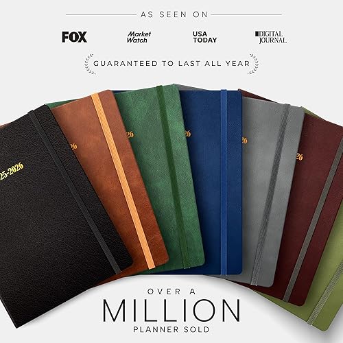 Miniatura 6 de Ensight Agenda de cuero de tapa dura 2025-2026, semanal y mensual, 6.5 x 8.5 pulgadas, planificador académico, personal o estudiante, soporte para