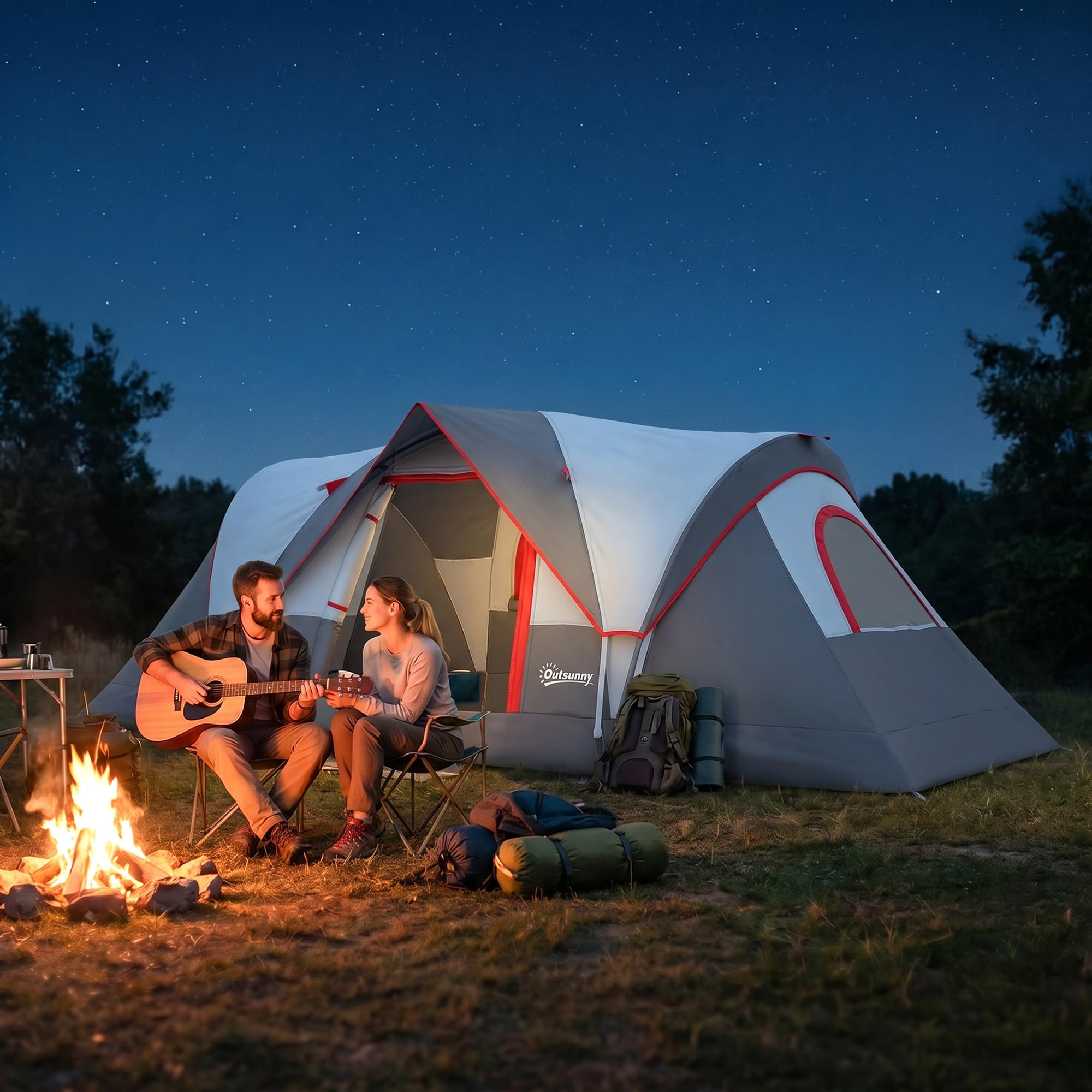 Outsunny Campingzelt für 5 Personen stabil wasserdicht Familienzelt mit Eingang Fenster Packtasche, Zelt mit 3000mm Wassersäule Tunnelzelt für Camping Reise Garten