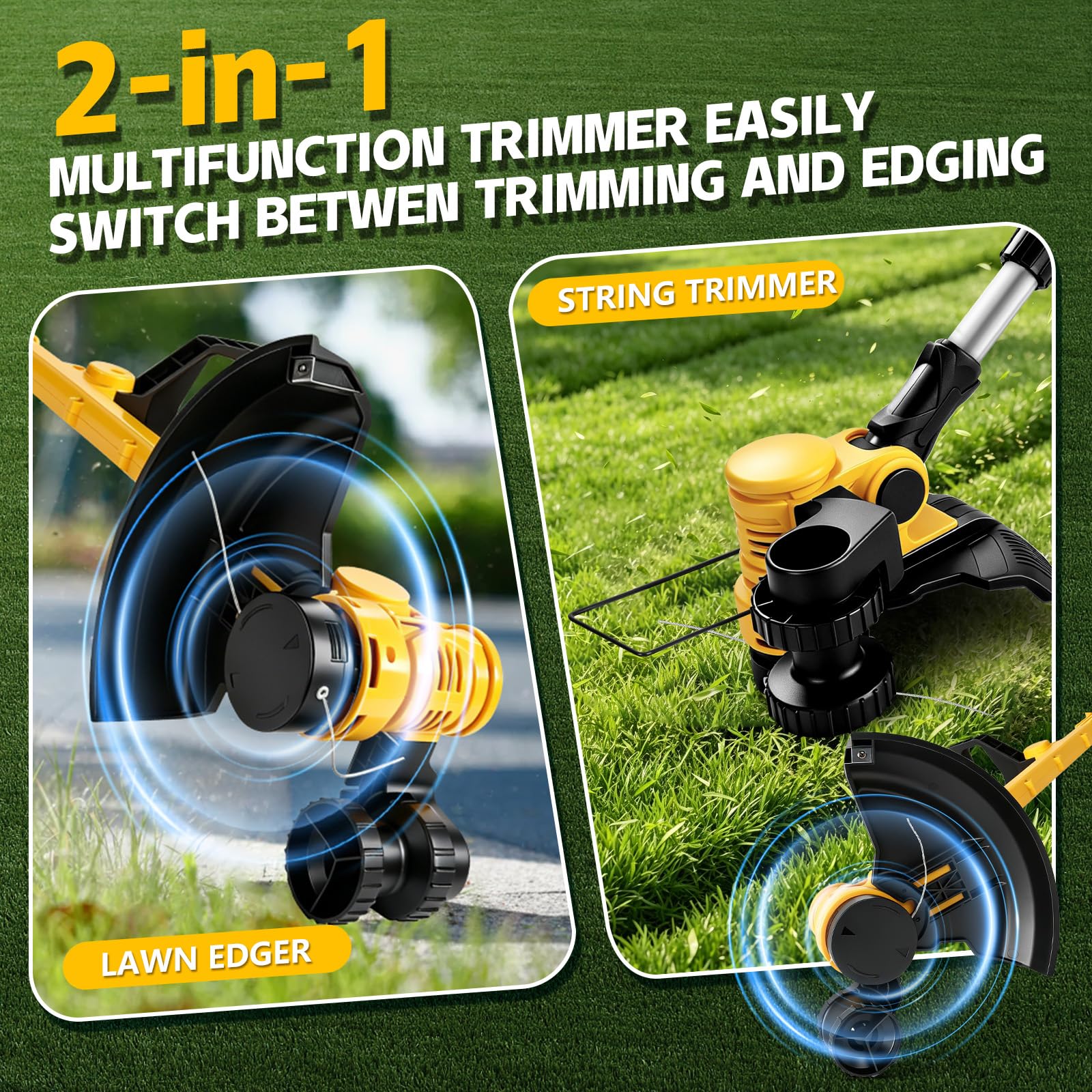 Bezprzewodowa podkaszarka do trawy kompatybilna z Dewalt 18V 20V (bez baterii), średnica cięcia 30 cm, akumulatorowa podkaszarka strunowa z podajnikiem żyłki, 6 szpul w zestawie, 2 w 1 kosiarka do