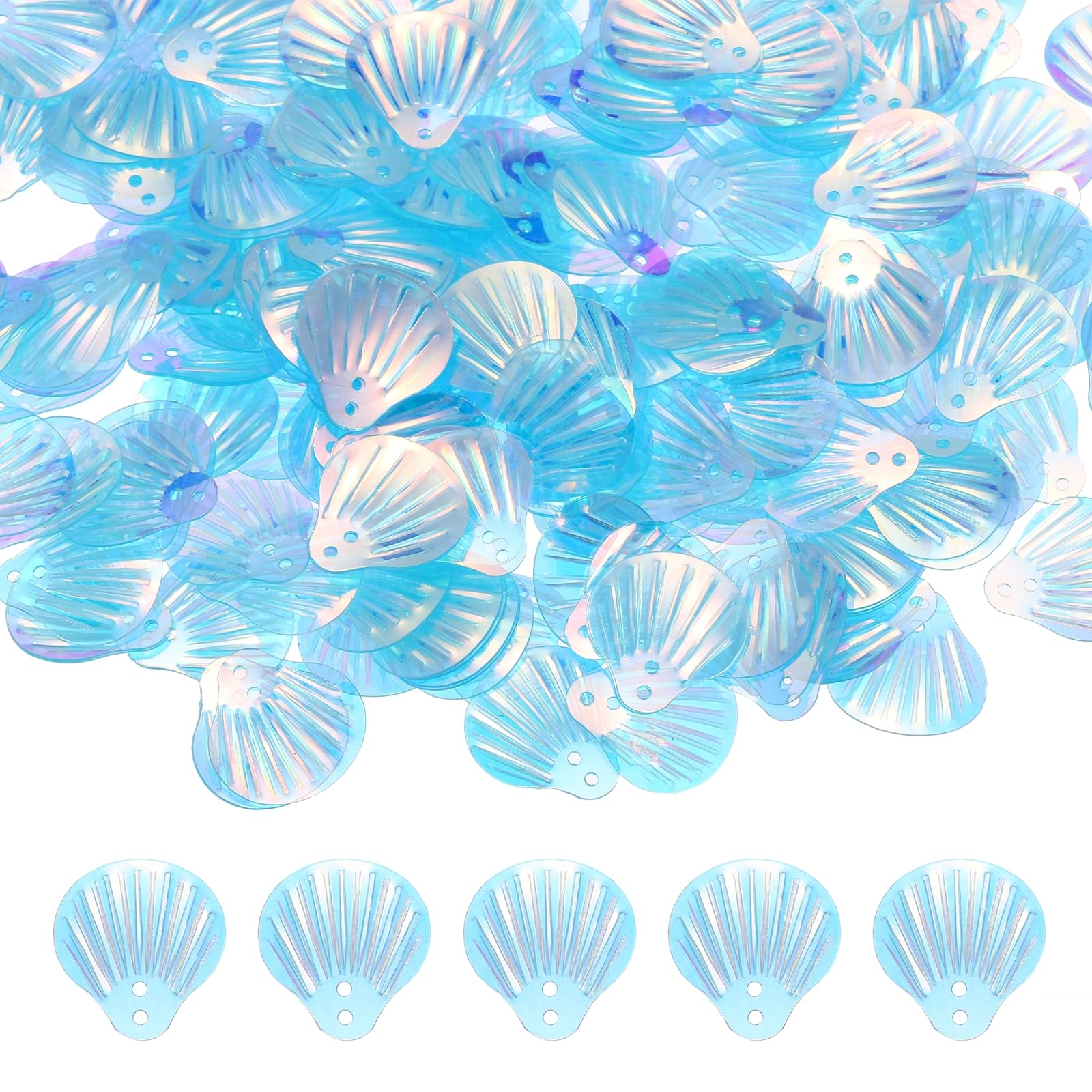 sourcing map 50 Gram Loose Sequins 18 mm Seashell Sequins and Spangles with 2 Holes for Earrings Clothing Accessories Embroidery Sewing DIY Art Crafts Supplies, Gold Clear Teal
