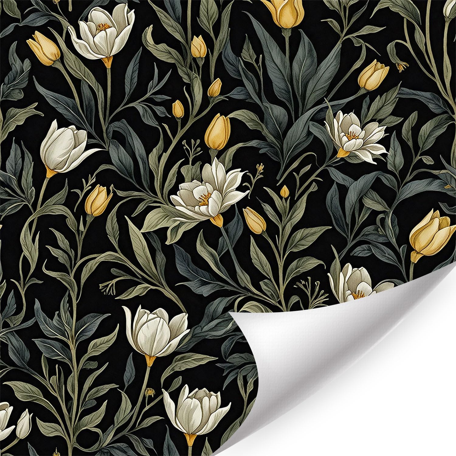 HPNIUB Schwarz-Grüne Botanik-Tapete Selbstklebend - Vintage Blumenmuster Abziehbare Wandfolie für Wohnzimmer, Schlafzimmer & Bad (44x300cm)