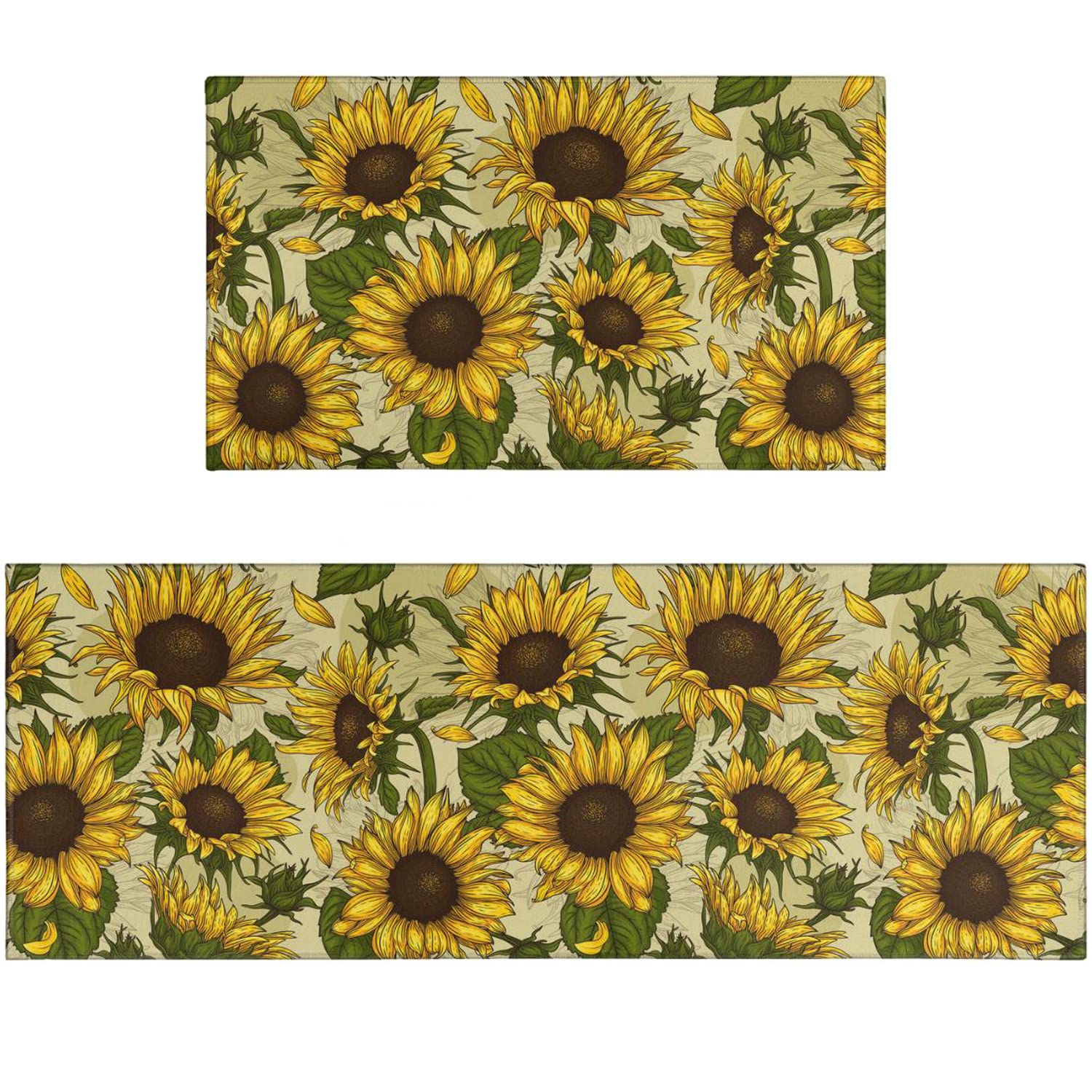 Ideasonna Summer Sunflower Kitchen Rugs Sets of 2 Non-Slip Washable Yellow Sunflower Rugs for Kitchen Decor