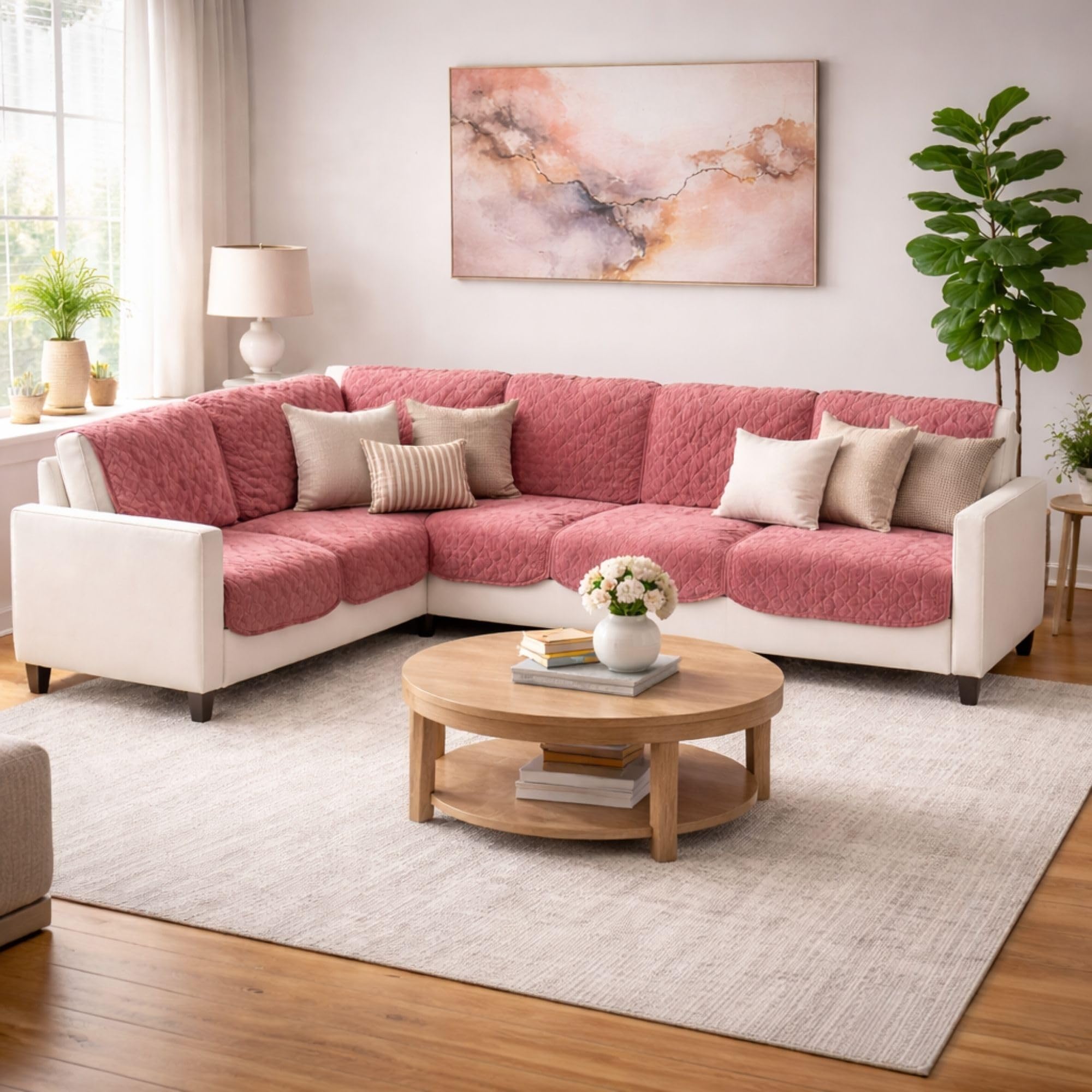 Onion Pink Premium Faux Rabbit Fur Sofa Cover Mat – Ultra-Soft, Quilted Couch Protector | Anti-Slip 6-Seater L-Shape for Sofas, Sectionals Sets | Mix & Match Your Own Sofa Set-image-28