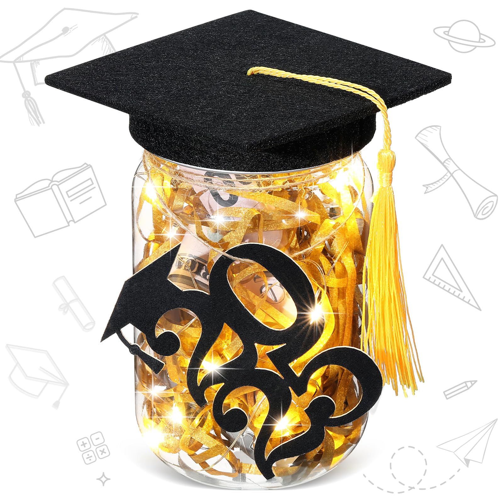 Mimorou Graduation Gifts 2025 Graduation Mason Jar with Graduation Cap Decorations Kit 2025 Graduation Cutouts Graduation Decoration for Class of 2025 Graduation Table Centerpieces Grad Party Supplies