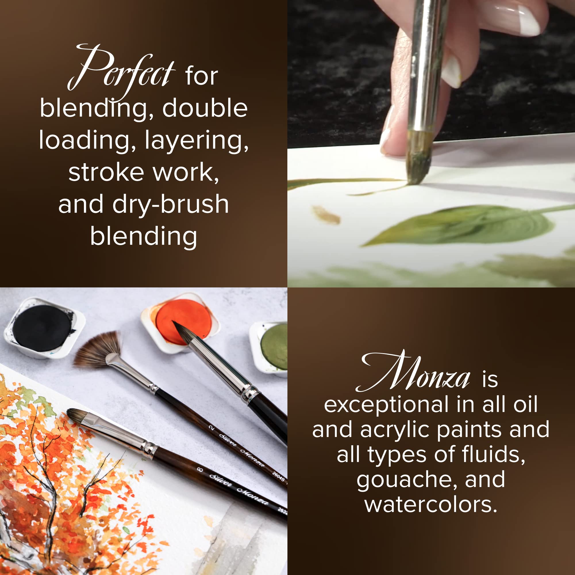 Silver Brush Limited Monza 2632-10 Pennello corto Filbert per pittura a olio, acrilico e per carrozzeria, misura 10, manico lungo