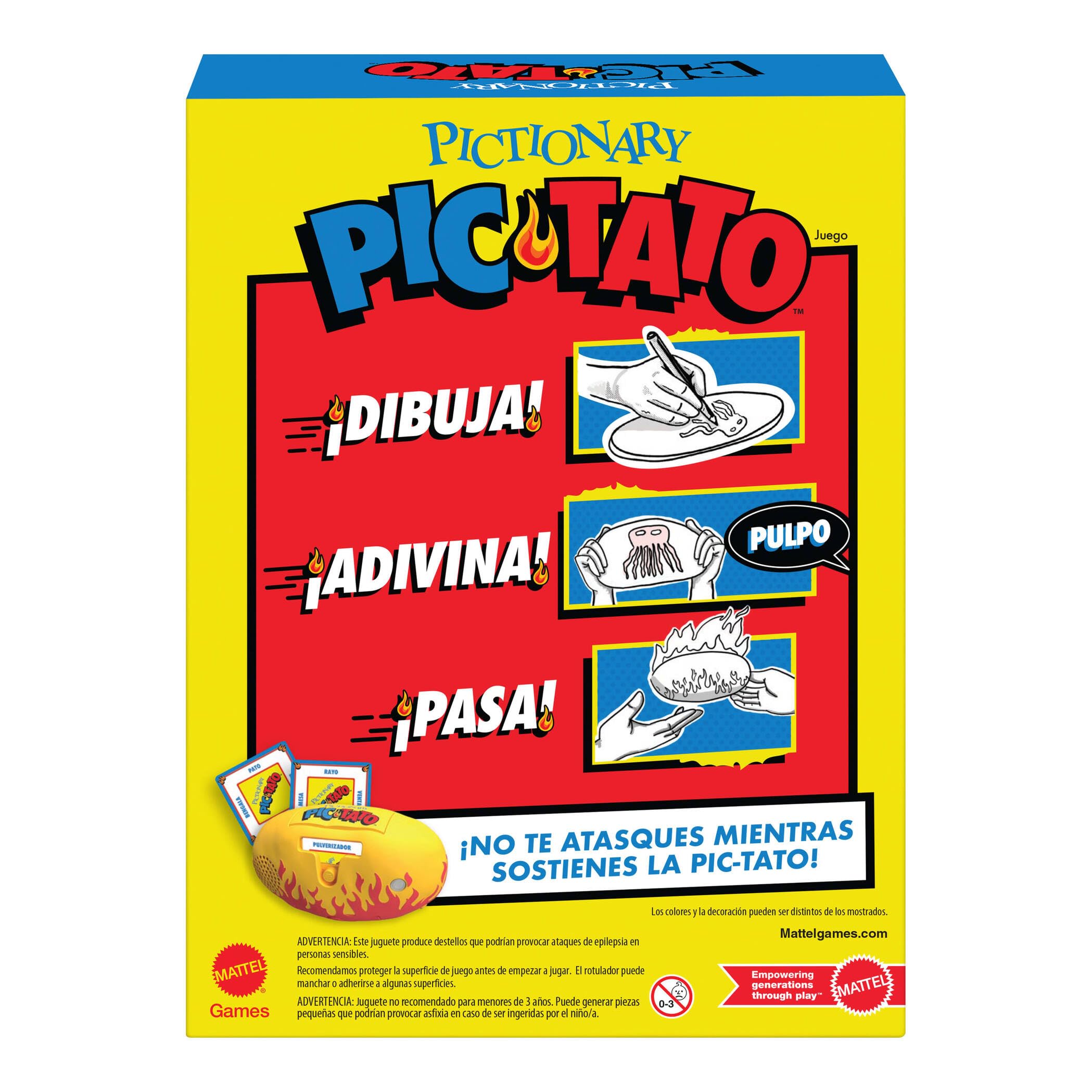Mattel Games Pictionary Pic-Tato Juego de la patata caliente, juguete familiar para niños, niñas y adultos que habla y reproduce música, noches de juegos, incluye pistas en español, JHC62