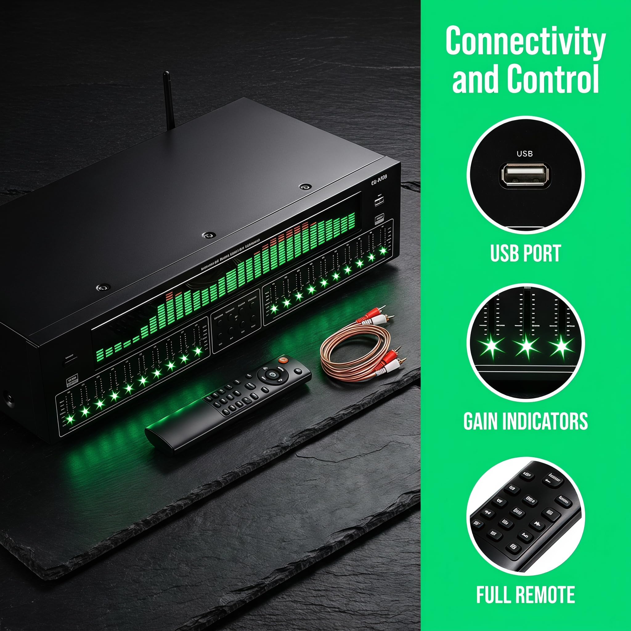 Ecualizador De Audio Gráfico De Doble Canal, Analizador De Espectro Estéreo con Pantalla Led para Música, Entrada De Audio USB Bluetooth, Control Remoto Y Cable De Audio RCA para Sistema Estéreo
