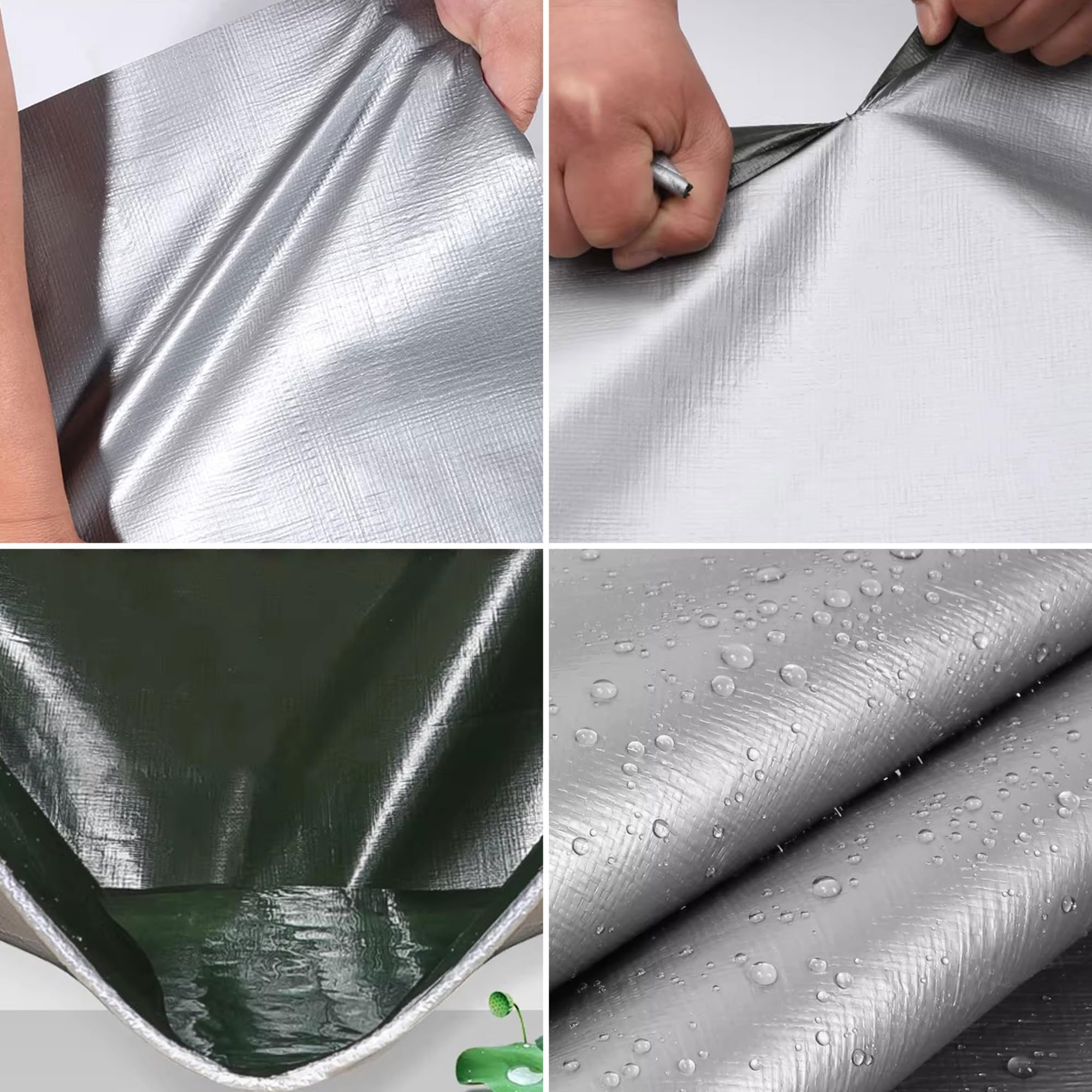 Bâche imperméable 200g/m² PE 7x7m et résistante en polyéthylène pour extérieur,résistante au Gel et aux UV,pour Jardin,tonnelle,Camping,Meubles,abri de Jardin argenté Vert