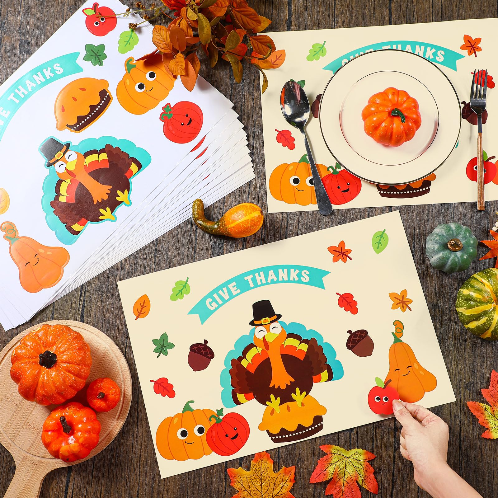 Disposable Thanksgiving Place Mats For Kids - 12 Pack Turkey Coloring Activity Placemats 11x17