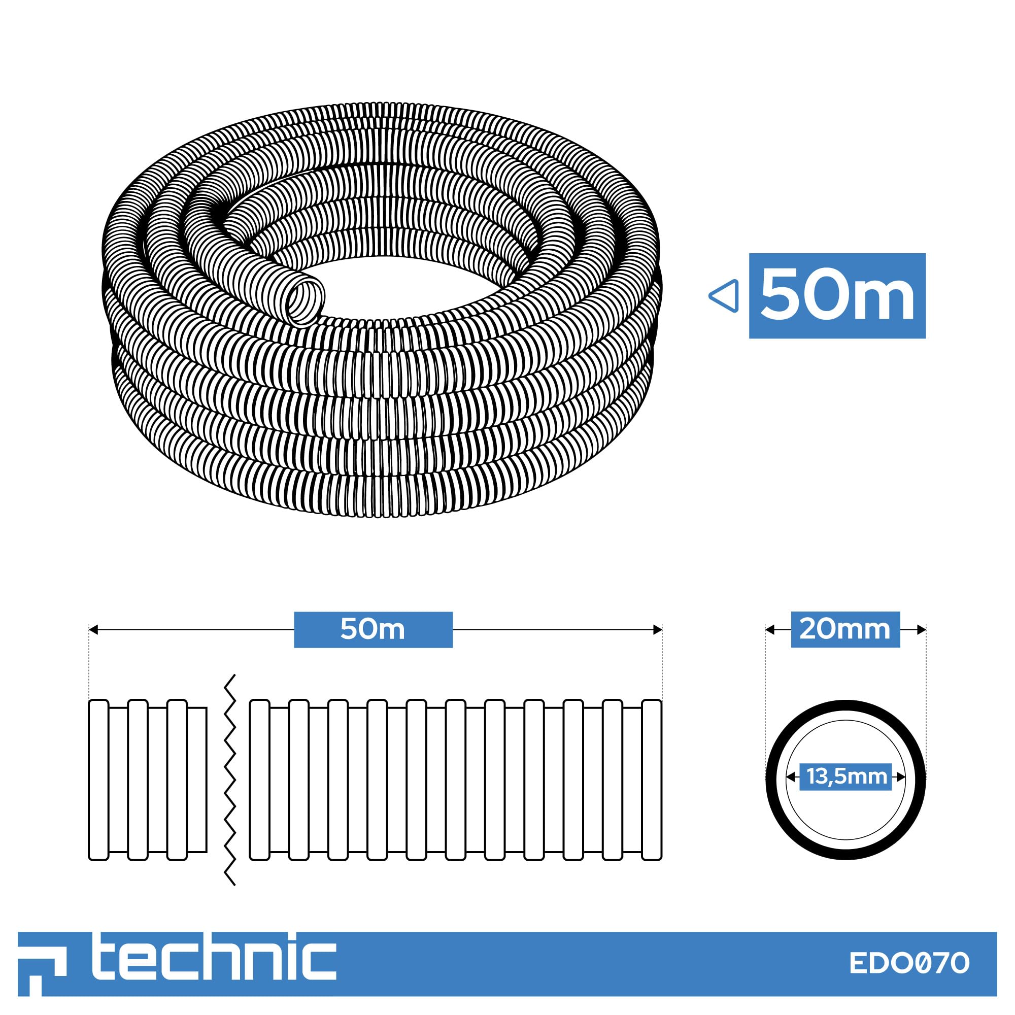 EDO Wellrohr 20/13,5 mm 50 m Dunkelgrau 750 N UV-beständig