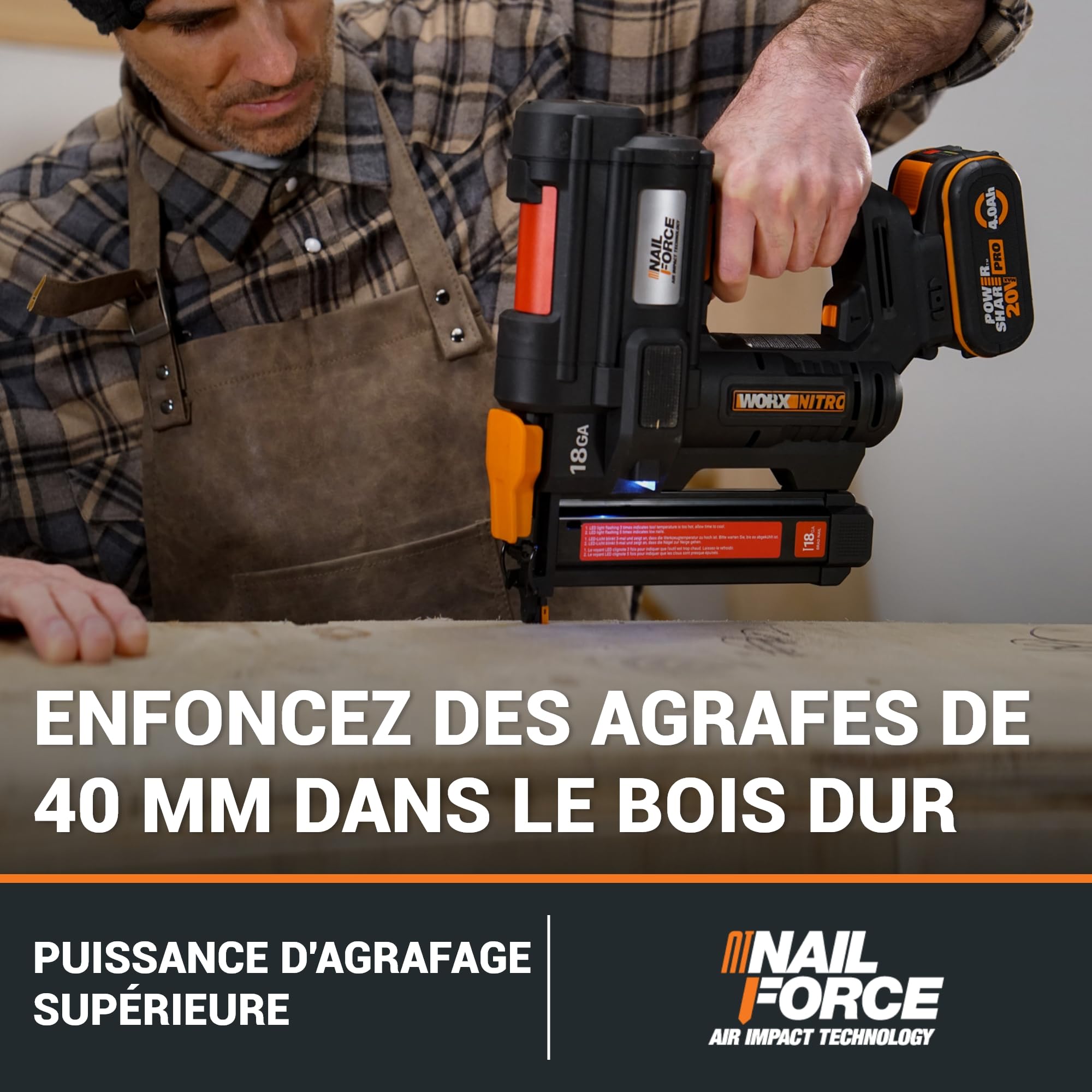 WORX WX844.9 Nitro zszywacz akumulatorowy 20 V 18 GA – 80 zszywek/min strzelanie – do zszywek 19-40 mm – elektryczny zszywacz o wysokiej wydajności – z rozdzielczością zacisku bez użycia narzędzi –