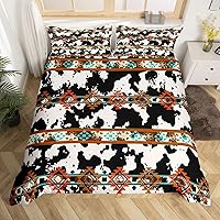 Vista 28 de Erosebridal Funda de edredón de piel de vaca marrón con estampado de vaca de las tierras altas, juego de ropa de cama occidental exótico azteca