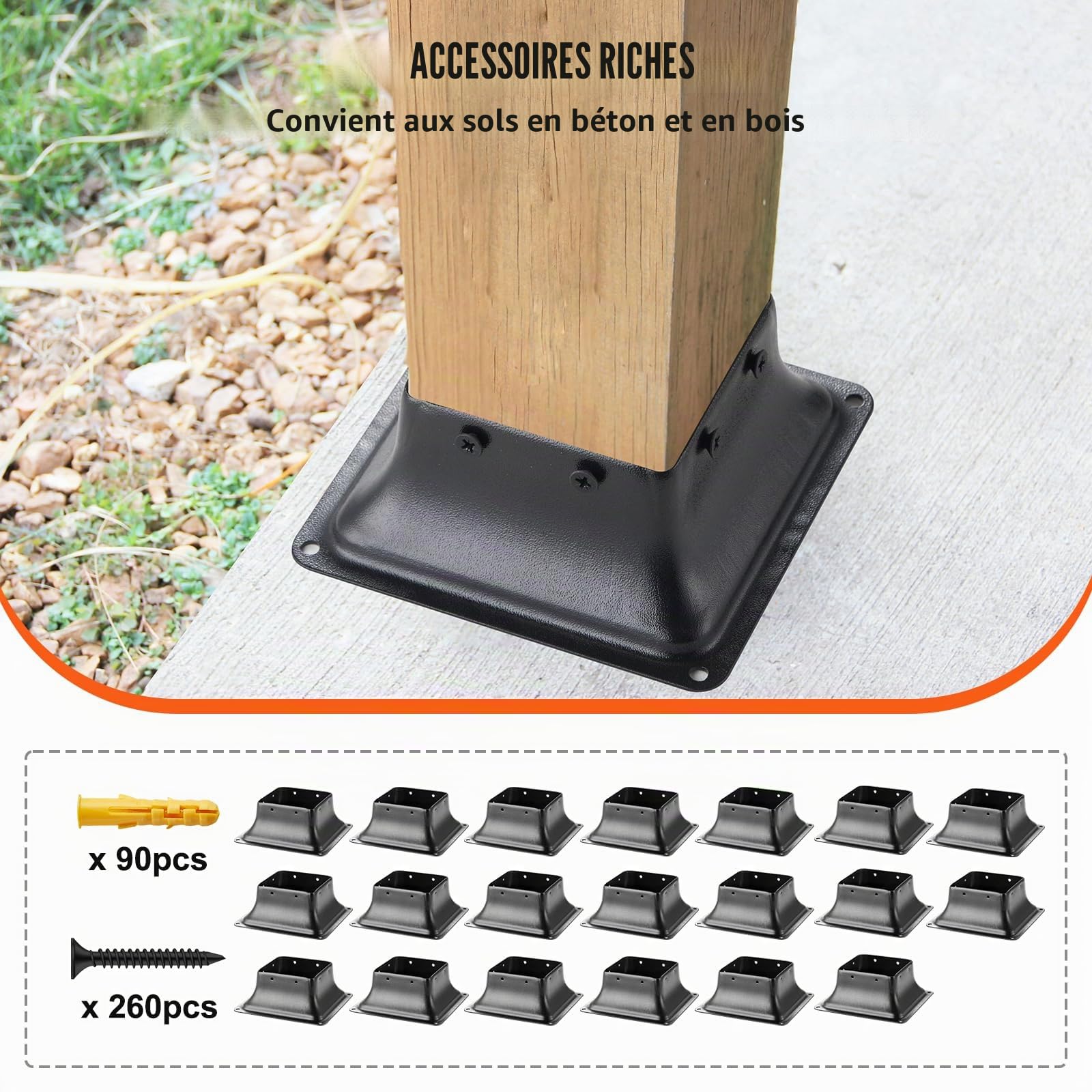 VEVOR Lot de 20 Support de Poteau Bois 4''x4'' 102x102 mm Base de Poteau Interne 91,4x91,4 mm en Acier au Carbone pour Ancrage de Poteau Bois Standard de Rambarde, Main Courante de Terrasse, Porche