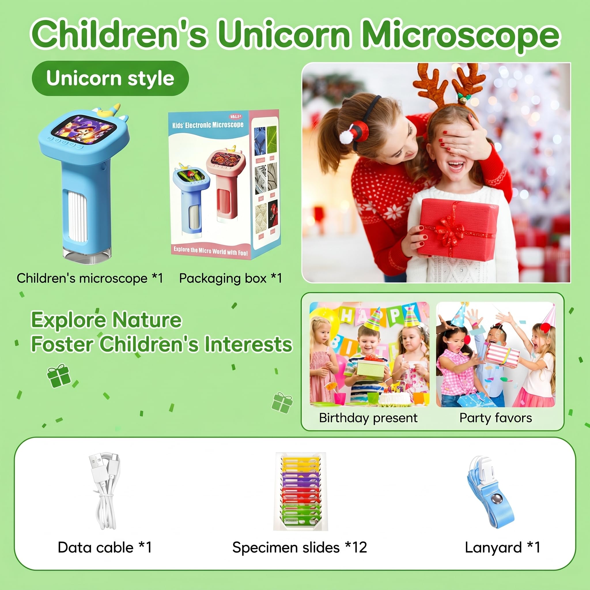 1200X Microscope numérique pour Enfants : Microscope Enfant avec Écran HD IPS 2,4 Pouces et 9 Lumières LED, Sciences de Plein air pour Les 3 Ans et Plus
