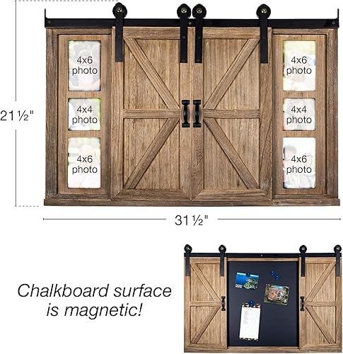 Miniatura 3 de Excello Global Products Pizarra de madera rústica con cuatro fotos escondidas de 4 x 6 pizarra magnética grande montada en la pared, perfecta para