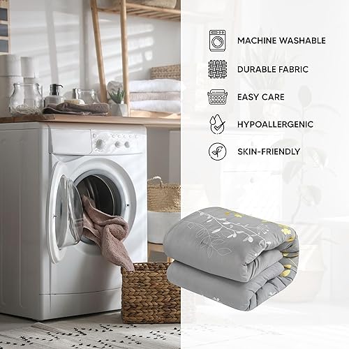 Miniatura 4 de Chic Home, set de cama de 8 unidades, colcha bordada con diseño floral., Microfibra, Amarillo, King