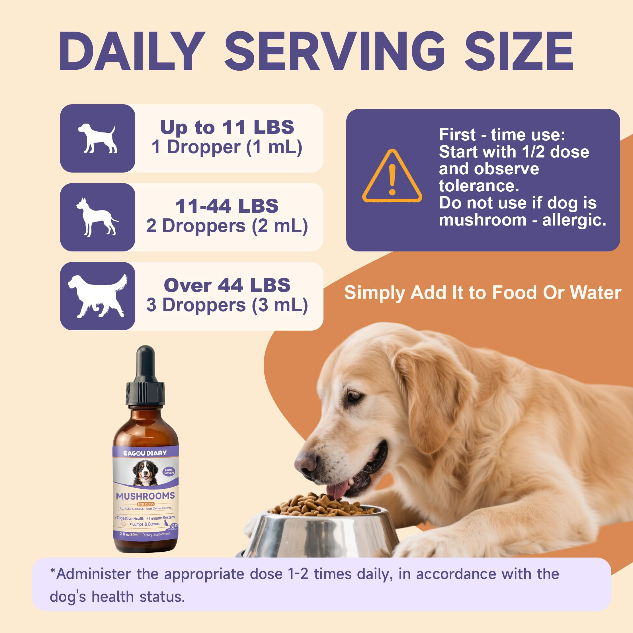 Integratore liquido a base di funghi per cani - Supporta la Salute delle Articolazioni, Aumenta l'Energia, Rafforza l'Immunità, Miscela di Funghi Liquida, 60 ml