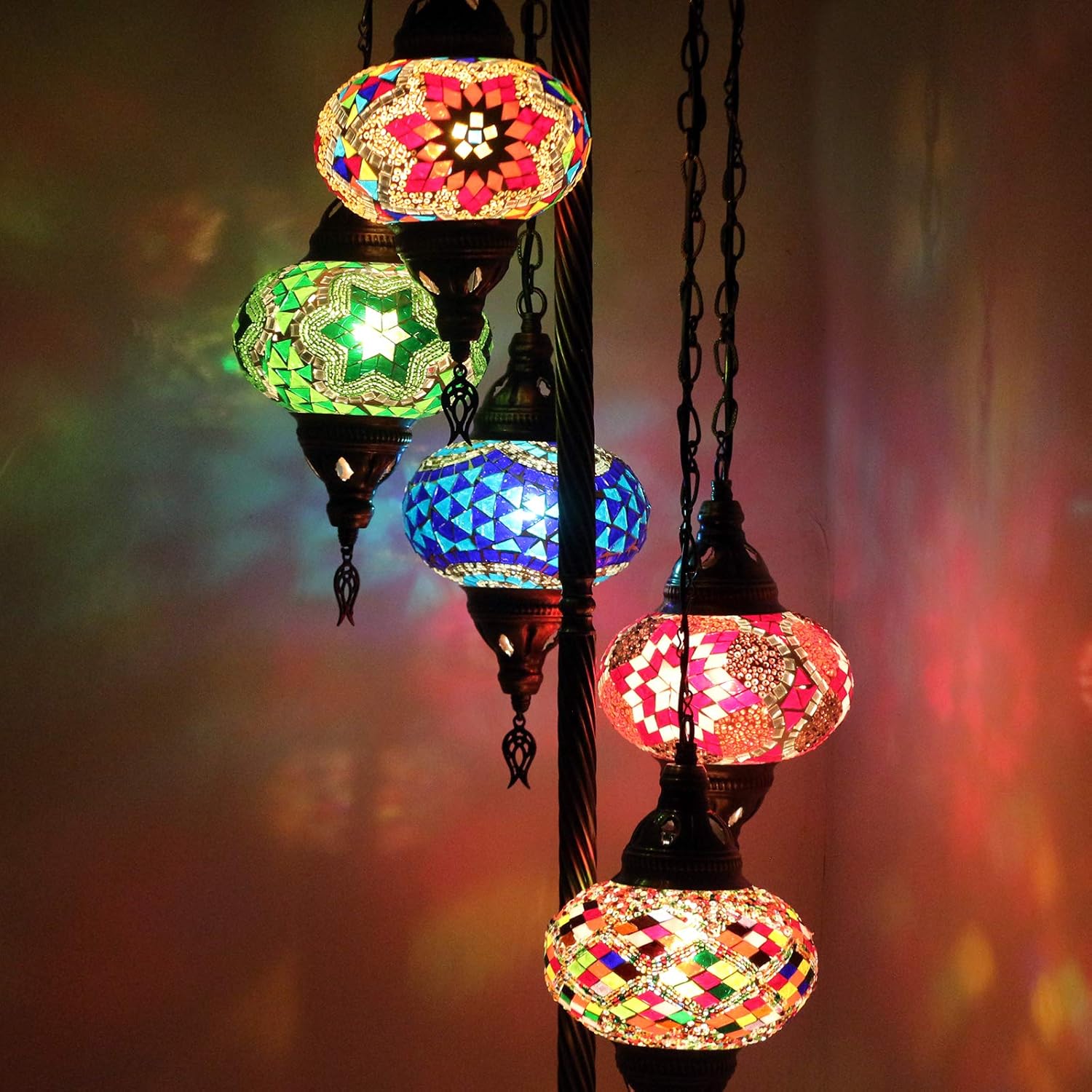 Turkish Moroccan Mosaic Glass Handmade Tiffany Floor Lamp Light 5 Big Globe