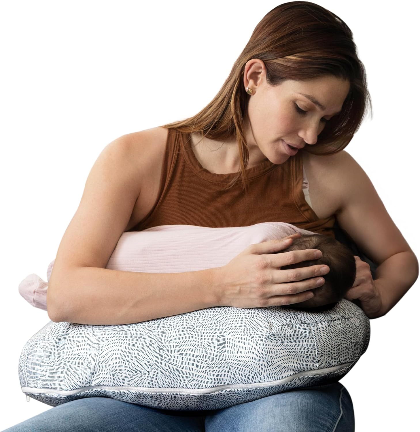 Boppy Nursing Pillow - Ergonomic Bottle & Breastfeeding Pillow with High, Firm, Large Area, Water-Repellent Cushion with Washable Cover; Baby Safety Alliance Verified - Blue Speckled Current New Nursing Pillow Blue Speckled Current