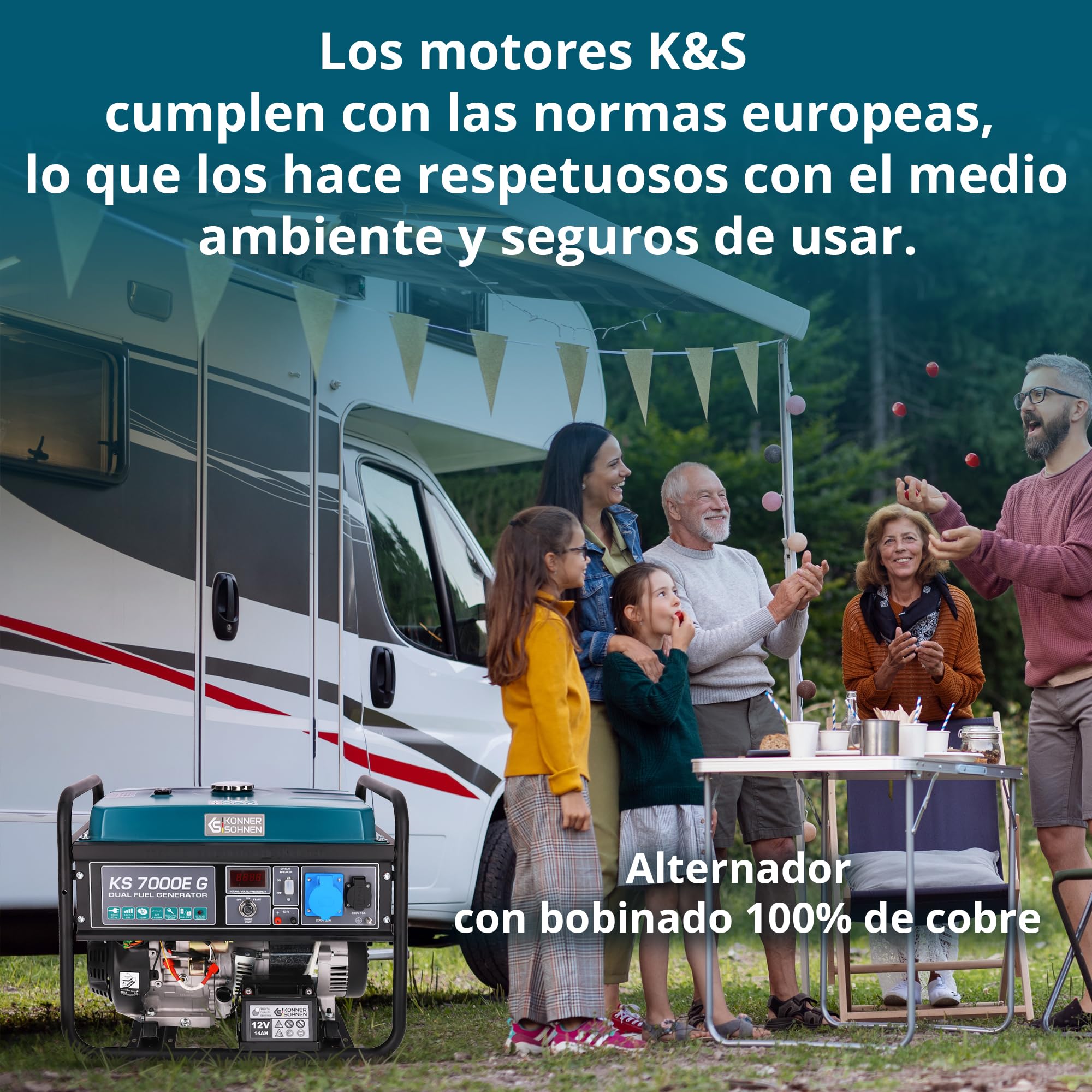 Generador de doble combustible (gasolina y gas) KS 7000E G, generador electrico gasolina5500W,1x16A,1x32 (230V),12V, generador 4 tiempos con (AVR),indicador aceite,protección ante sobrecargas