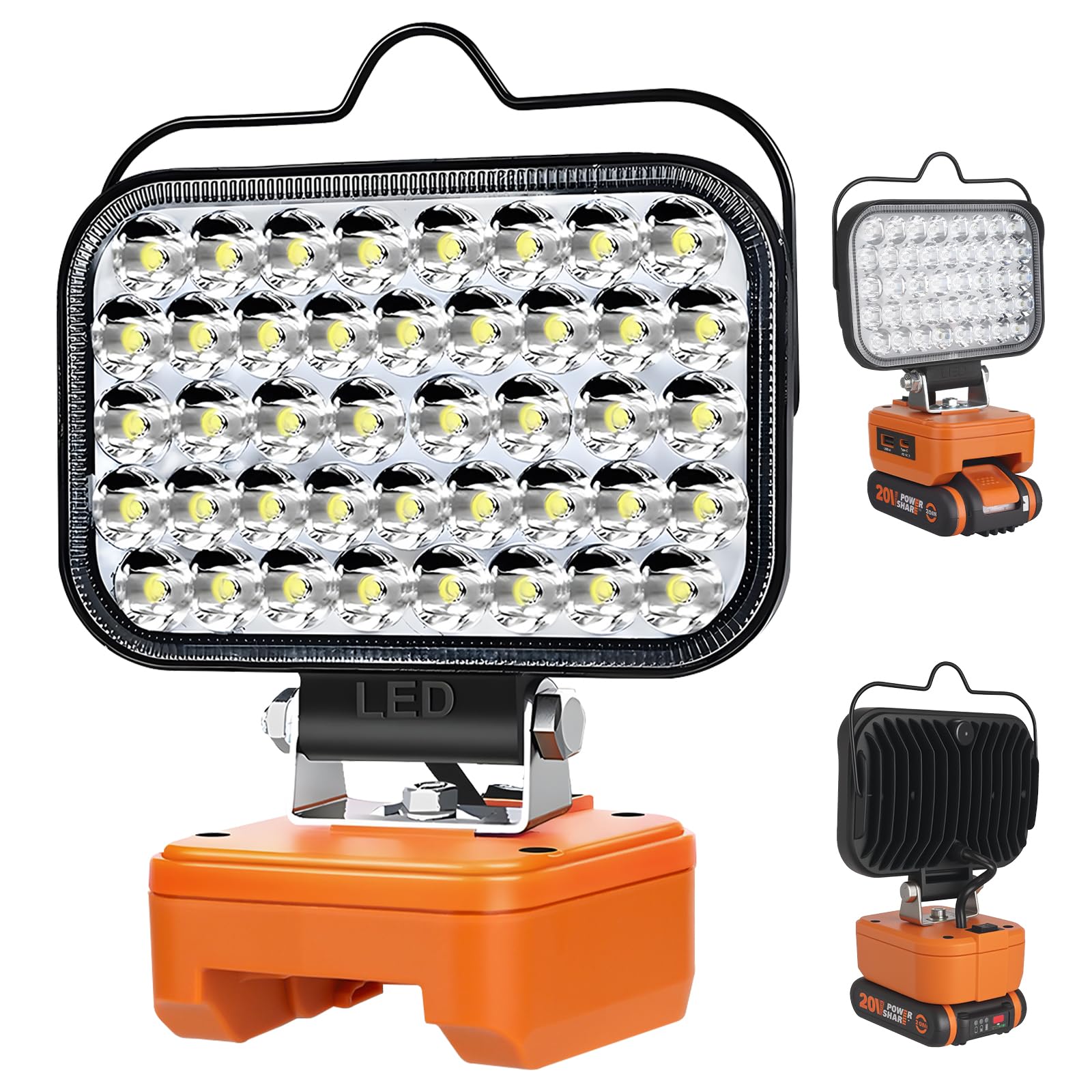GZYZ Akku Lampe Für Worx 20V, 5800LM Akku Strahler LED Lamp,Kabellose Baustellenlampe,Lampinglampen Mit USB und Typ-C und Niederspannungsschutz,für Gärten, Hinterhöfen, Garagen (keine Batterie)