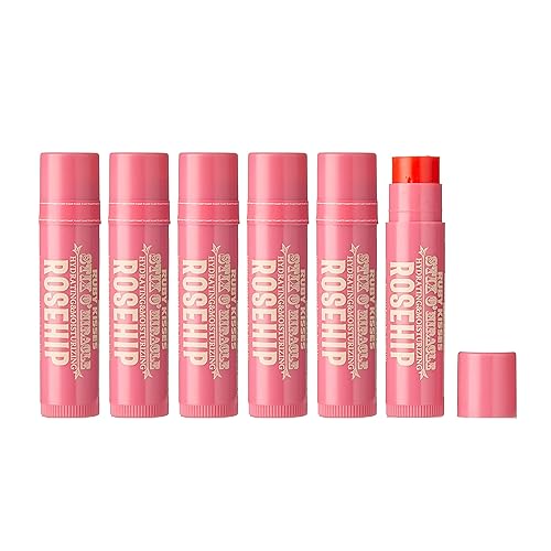 Ruby Kisses Stix O' Miracle Lip Balm, Elixir labial besable máximo acondicionador (rosa mosqueta, 6 unidades)