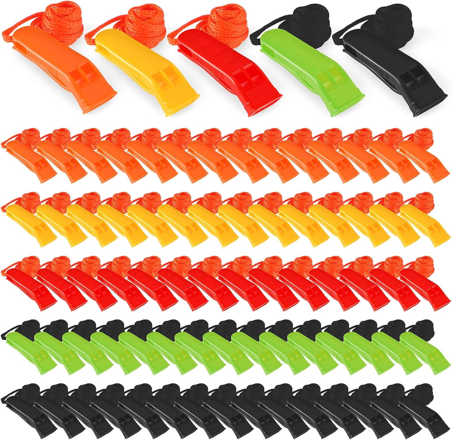 Sotiff 150 Pieces Emergency Whistles with Lanyard Safety Whistles Survival Whistle Loud Blast for Safety Camping Hiking Boating Hunting Survival Rescue Signaling