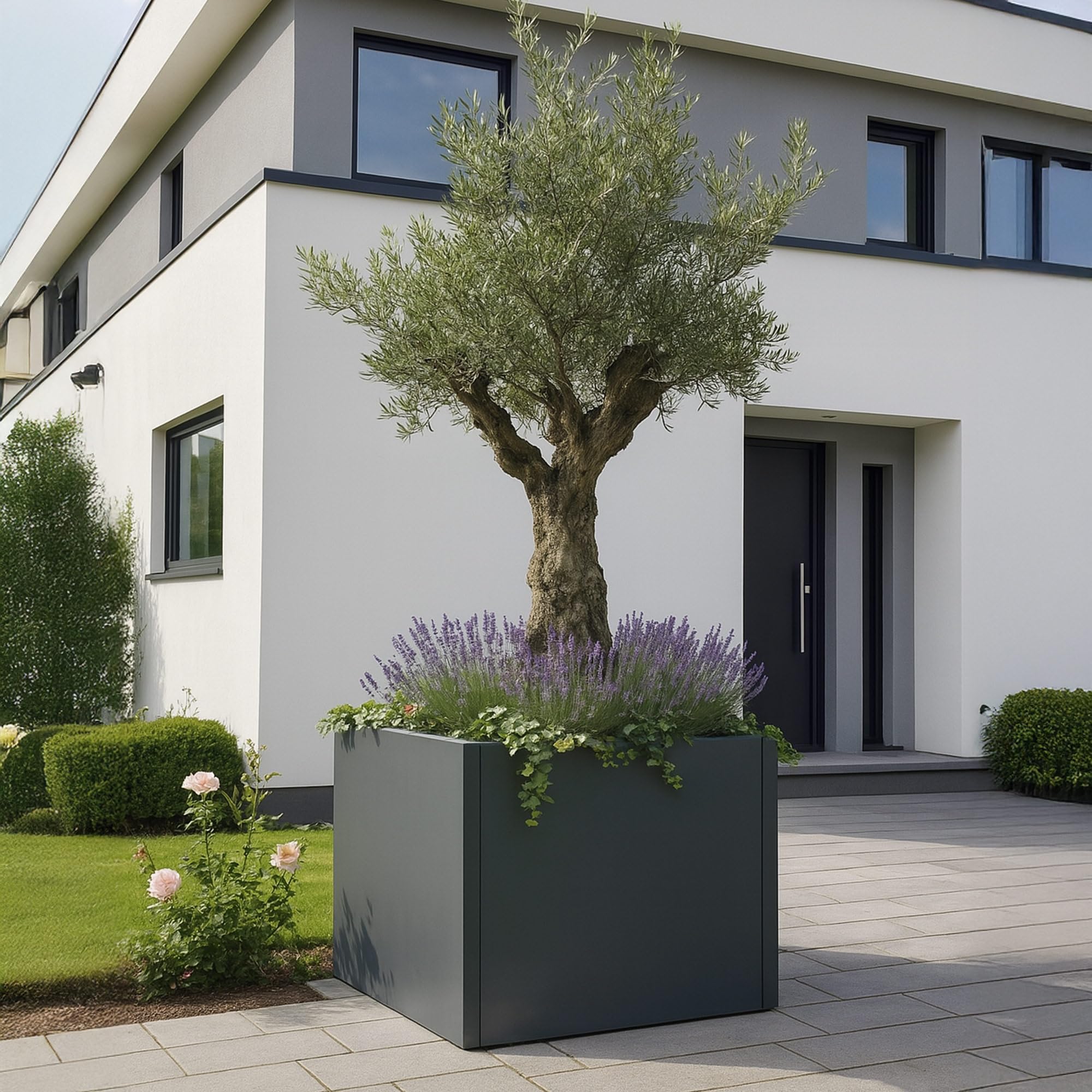 UNUS Macetero rectangular 118 x 40 x 40 cm, antracita, resistente a la intemperie, moderno, rectangular, para jardín, terraza, balcón