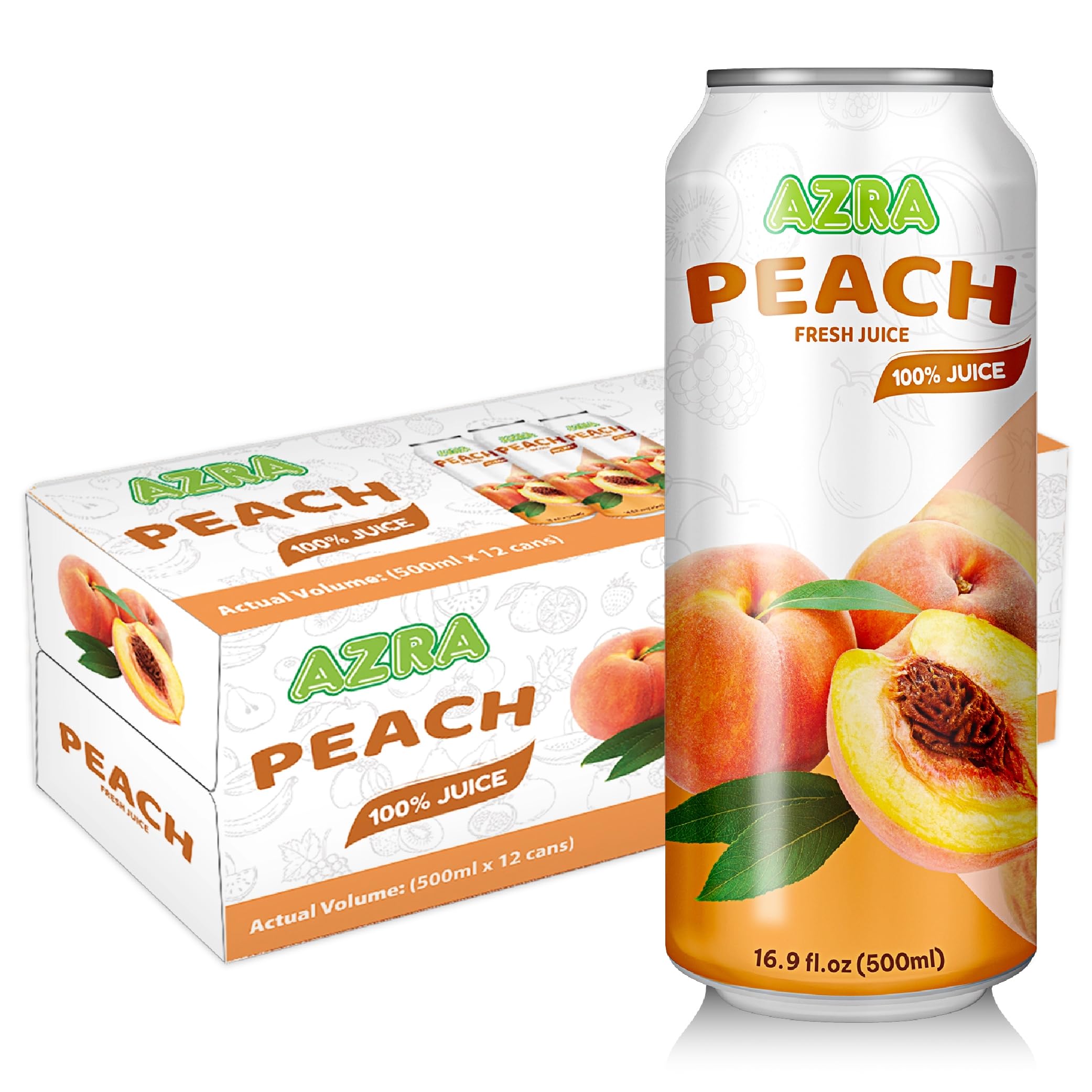 Amazon.com : AZRA 100% Peach Juice 500 ml Can (Pack of 12) – Fresh