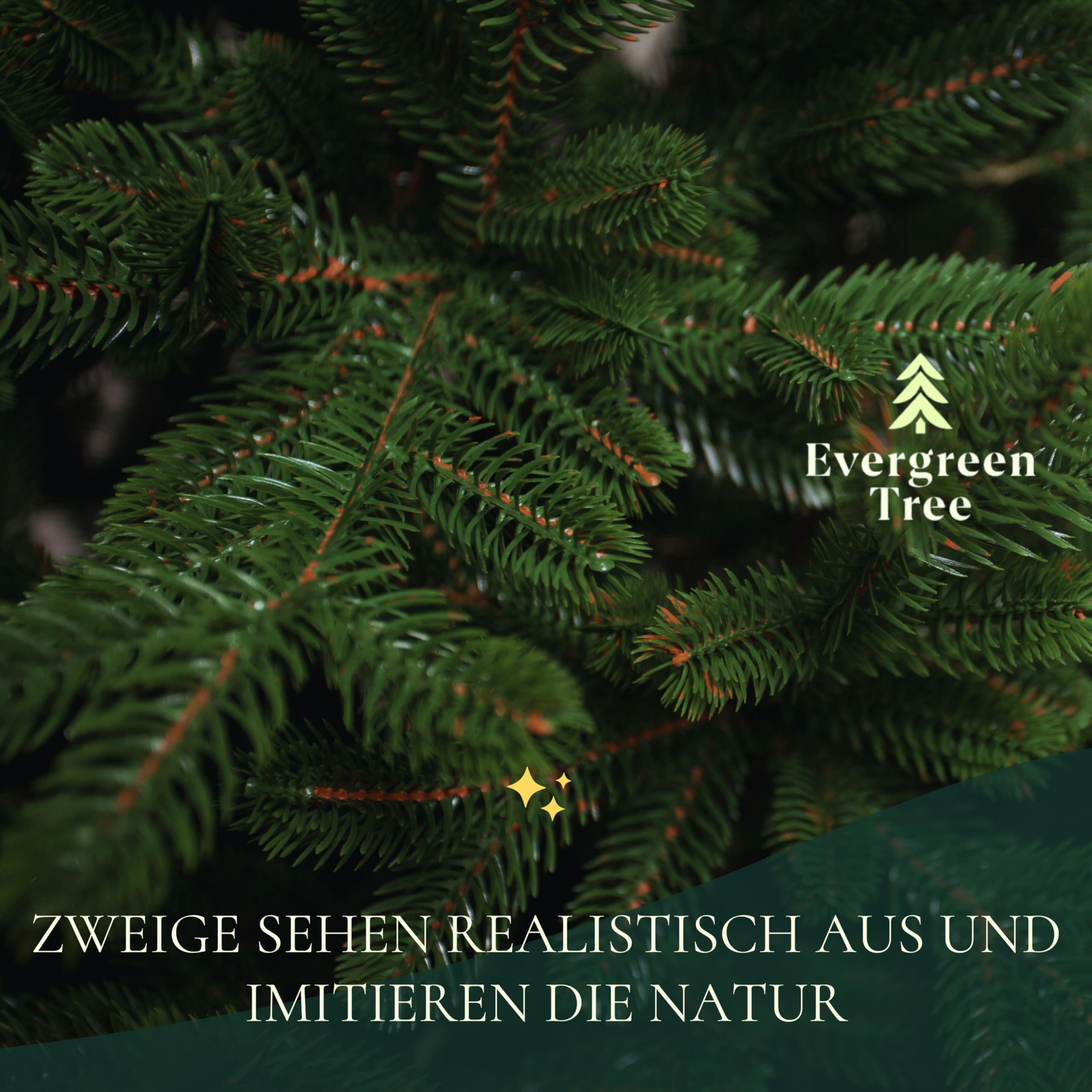 Evergreen Tree® Künstlicher Weihnachtsbaum 150 | 180 | 210 | 230 | 250 cm - Naturgetreue 100% Spritzguss Tannenbaum Künstlich, Made in EU Christmas Tree