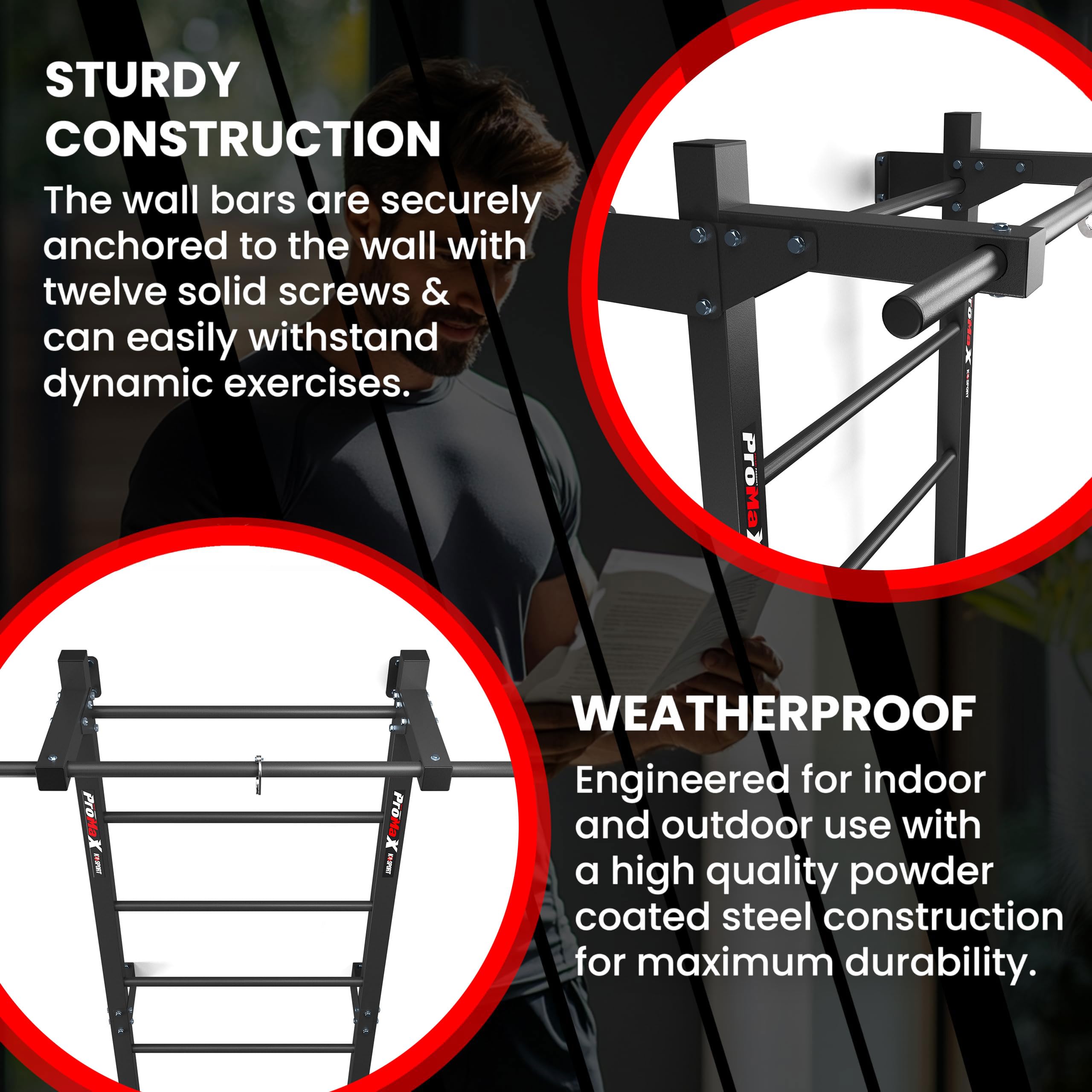 K-Sport: Espalier avec 8 échelons - Charge maximale : 250 kg - Avec barre de traction - Mur d'escalade en métal pour adultes et enfants - E-book inclus