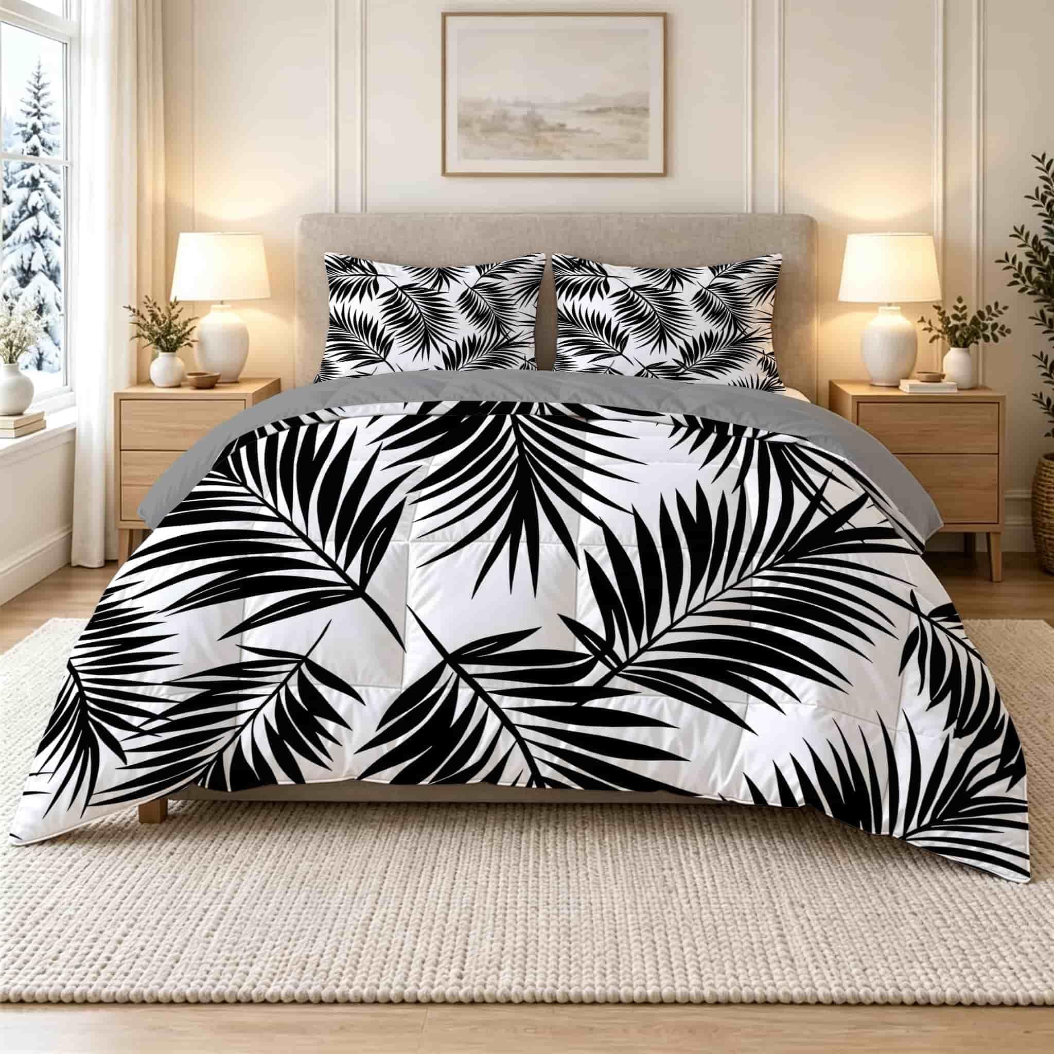 PNHCL Double Duvet - Tropical Palm Coverless Duvets 13.5 Tog - Lightweight & Breathable Botanical Reversible Comforter Double Quilts for Girls Boys Teens MK69