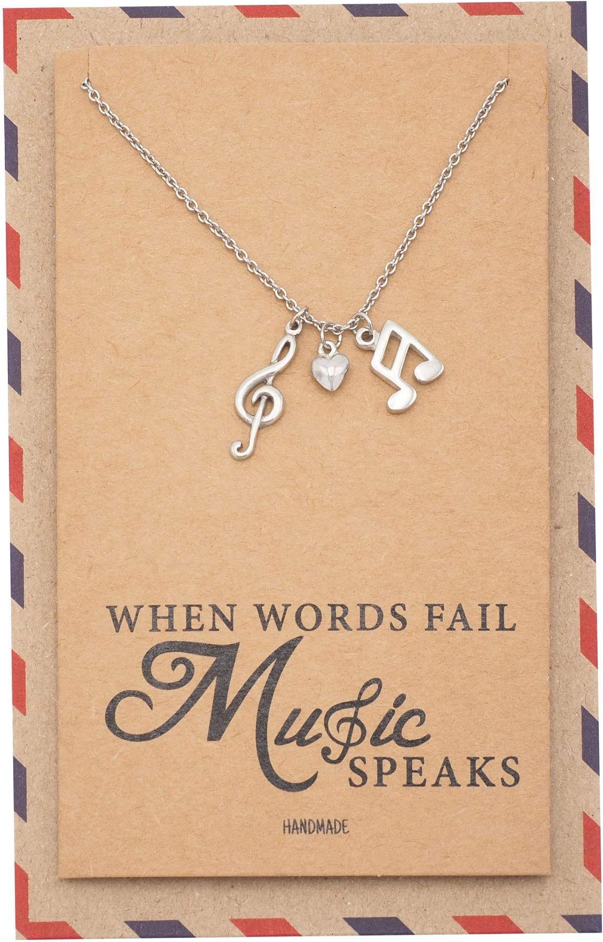 quan jewelry Music Note Necklace, Treble Clef Pendant, Music Lover Gifts for Teachers, Musician, Bestfriend, Inspirational Quote on Greeting Card, Handmade