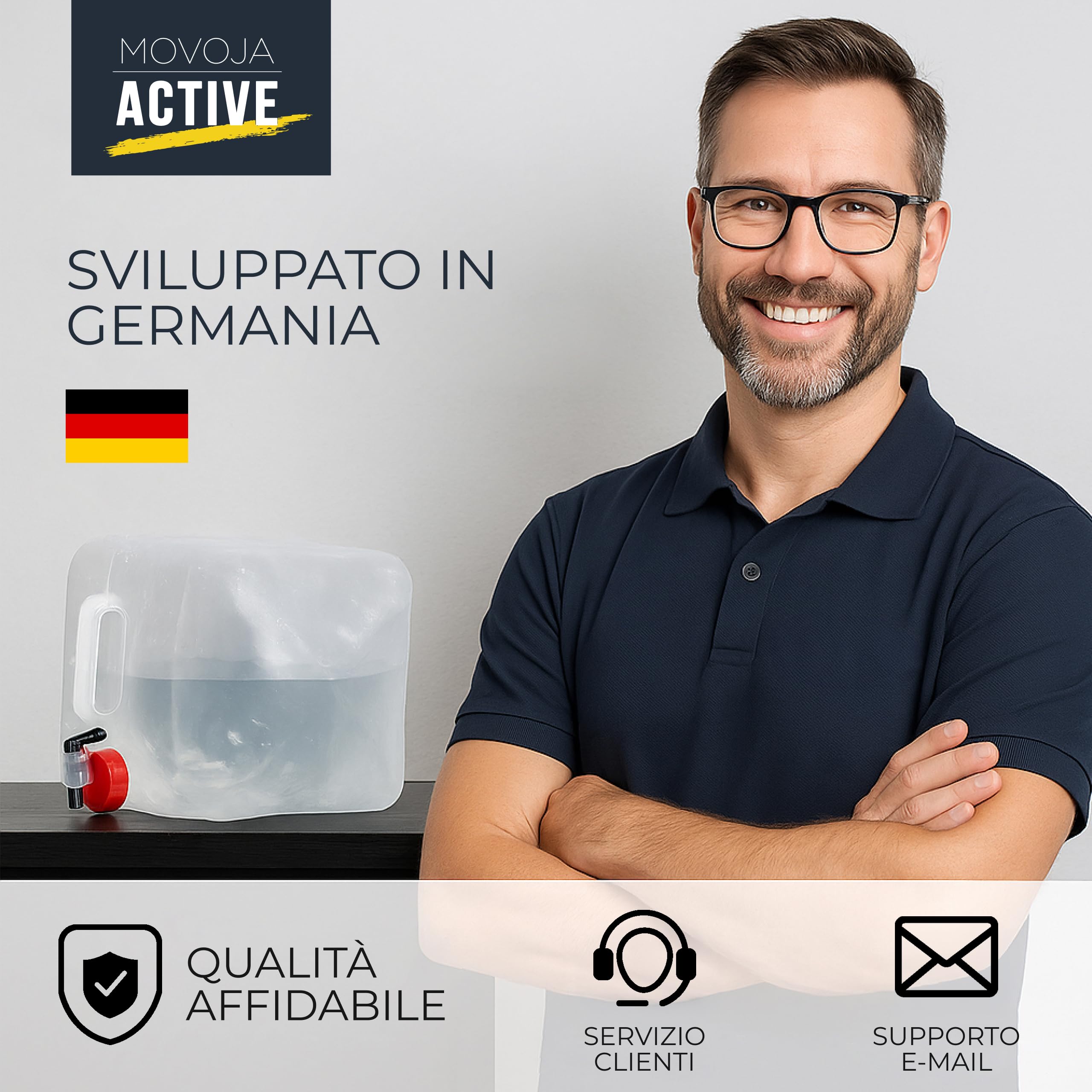 4 taniche per acqua da 10 l, pieghevoli, con pratico rubinetto e maniglia per il trasporto, con coperchio a vite, 100% ermetiche, per campeggio, attività all'aperto, ecc