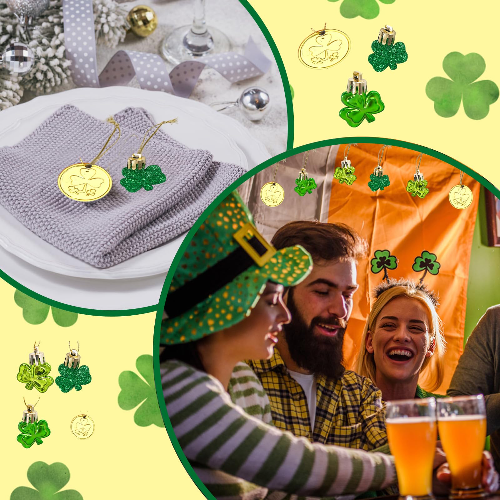Ostereier zum Aufhängen, Kunststoff, handbemalte Eier, St. Patrick's Day, Kleeblatt, Valentinstag, Herzdekoration für kleine Bäume, Party-Dekoration, Gastgeschenk, 120 Stück