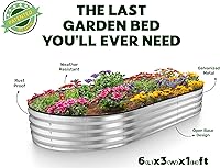 Vista 5 de Plant & Plot Camas de jardín elevadas galvanizadas para exteriores/ Jardinera elevada de 6 x 3 x 1 pie para jardinería, verduras, flores, caja