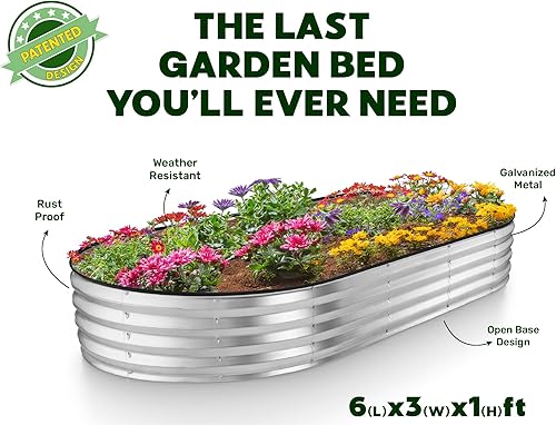 Miniatura 5 de Camas de jardín elevadas galvanizadas para exteriores  Jardinera elevada de 6 x 3 x 1 pie para jardinería, verduras, flores, caja de jardín de metal