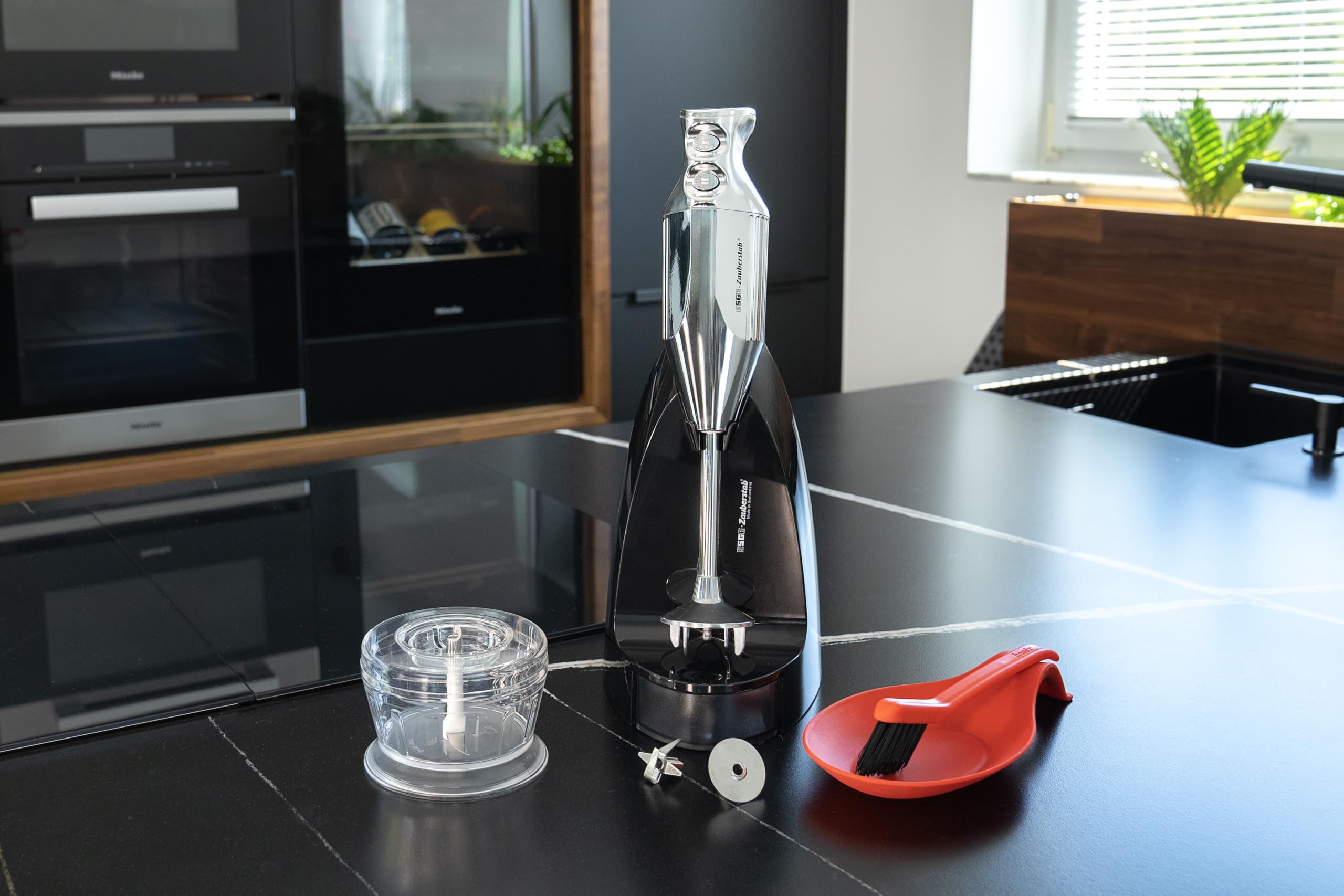 ESGE Zauberstab M 200 chrom 90580, blender ręczny, mikser ręczny, profesjonalny, akcesoria, do 17 000 obr./min, 200 W, ergonomiczny uchwyt, przełącznik podwójny, centrowanie nasadowe, silnik AC, kabel