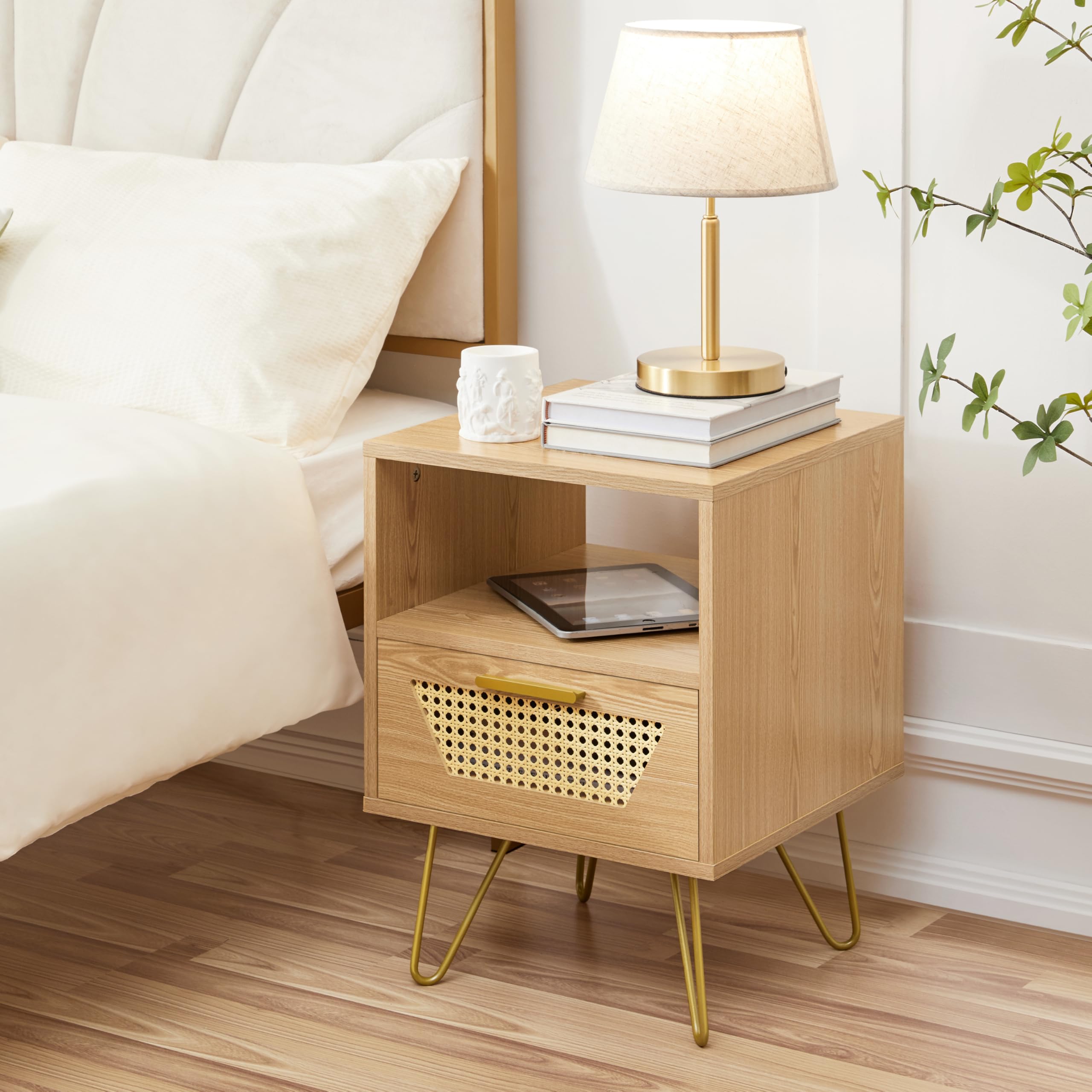 Yaheetech Set 2 Comodini da Letto con Cassetto 40 × 40 × 55 cm | Tavolino Laterale Porta Lampade Stile Classico, Struttura in Legno Elegante, Arredo Pratico per Camera da Letto