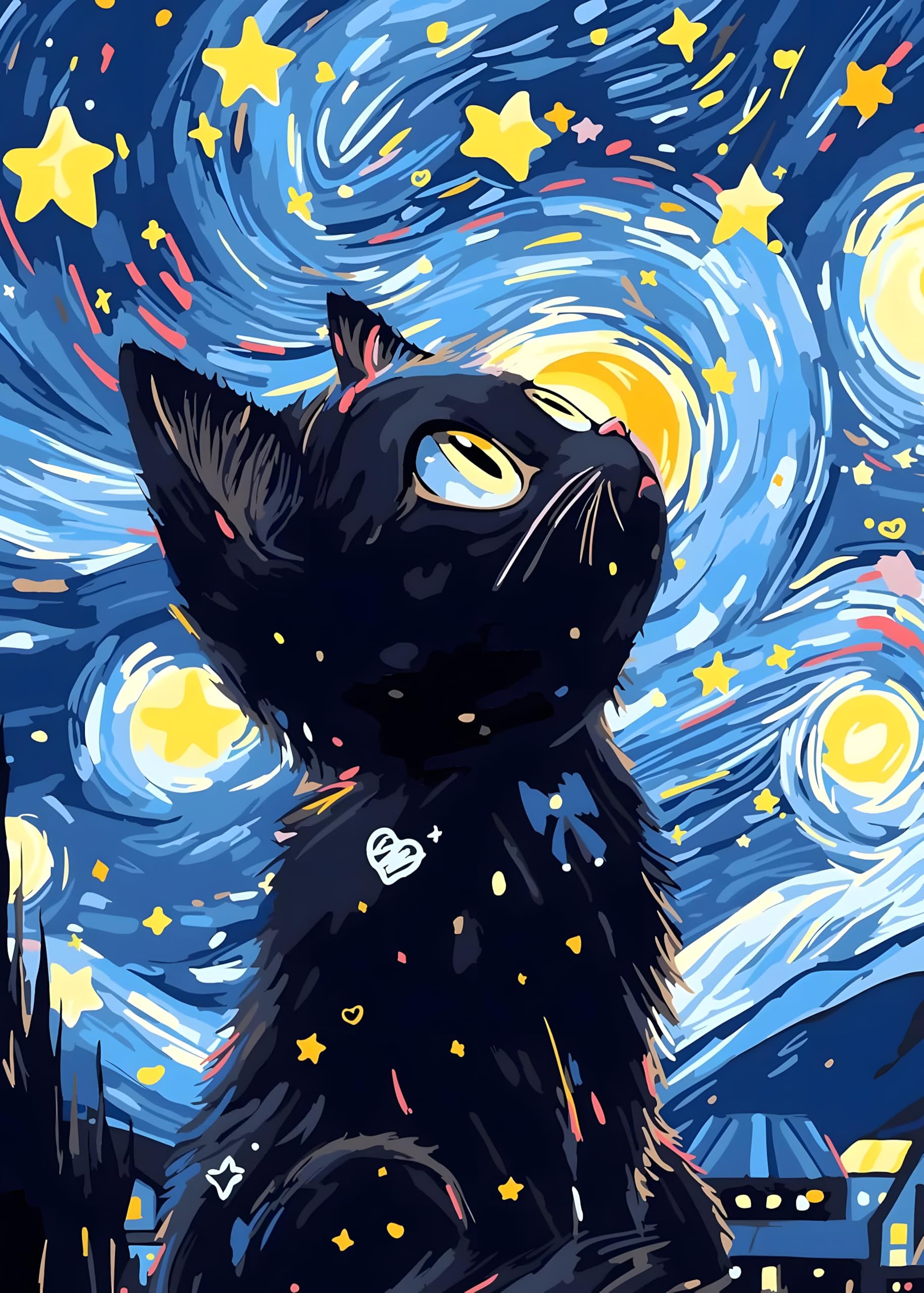 Sternennacht Katze Puzzle 1000 Teile Erwachsene Tiere Katzen, Magische Katzen Puzzle Erwachsene 1000 Teile, Impossible Klassische Puzzles als Geschenk für Familie und Freunde (70 x 50 cm)