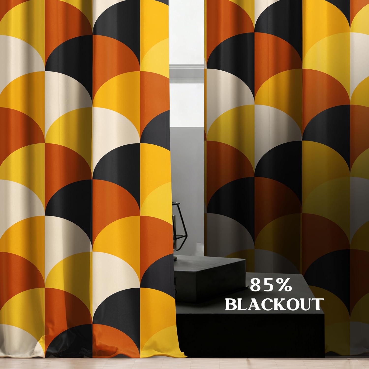 Mid Century Modern Geometric Blackout Curtains Abstract Burnt Orange Black Circle Patterned Grommet Window Drapes for Bedroom Living Room 2 Panels 42x84 Inch
