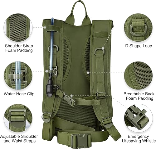 Miniatura 4 de NOOLA Mochila de hidratación con vejiga de agua de TPU de 3 L, mochila táctica de agua Molle para hombres y mujeres, paquete de hidratación para